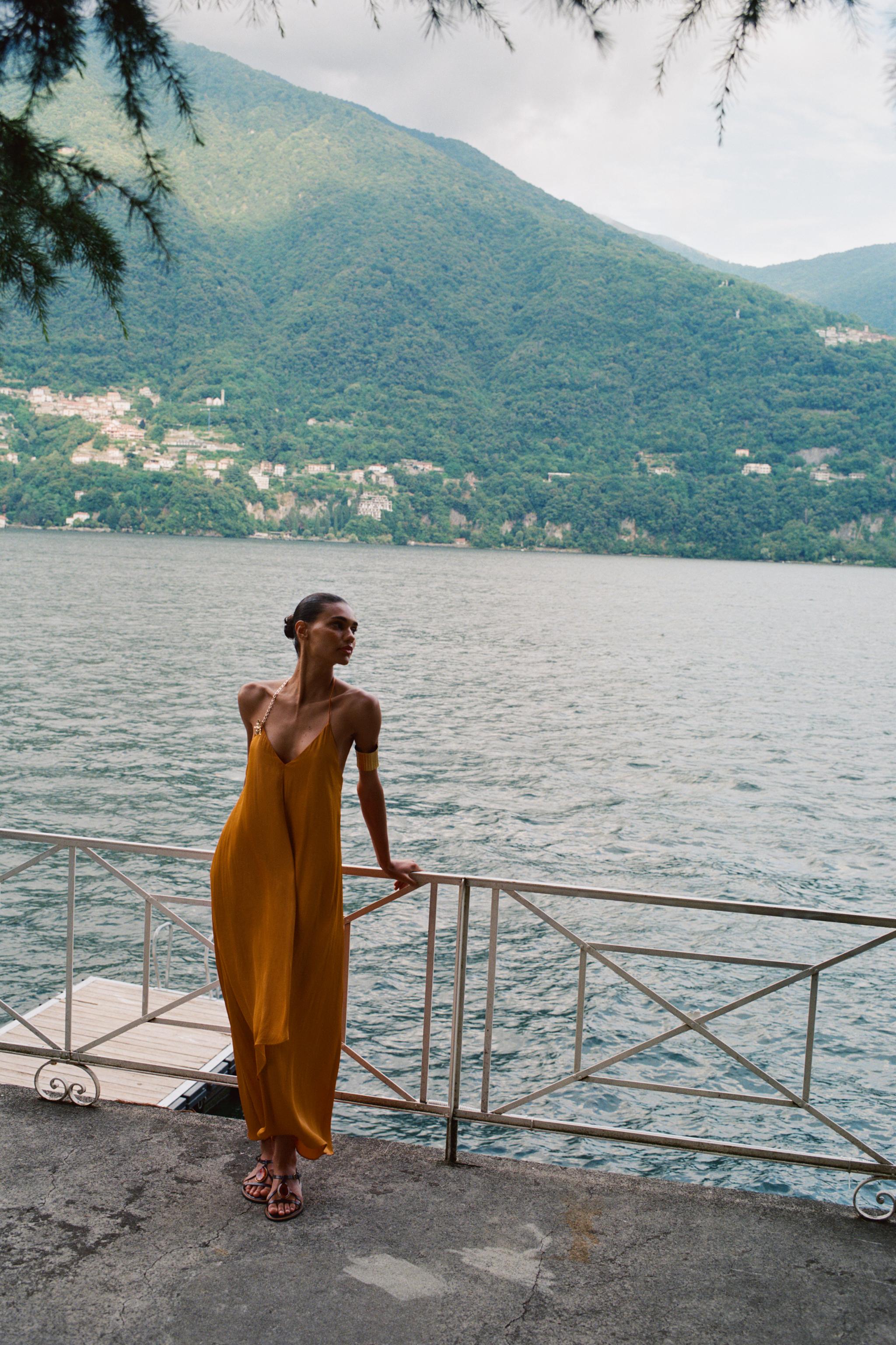 SATIN EFFECT MIDI DRESS WITH TRIM