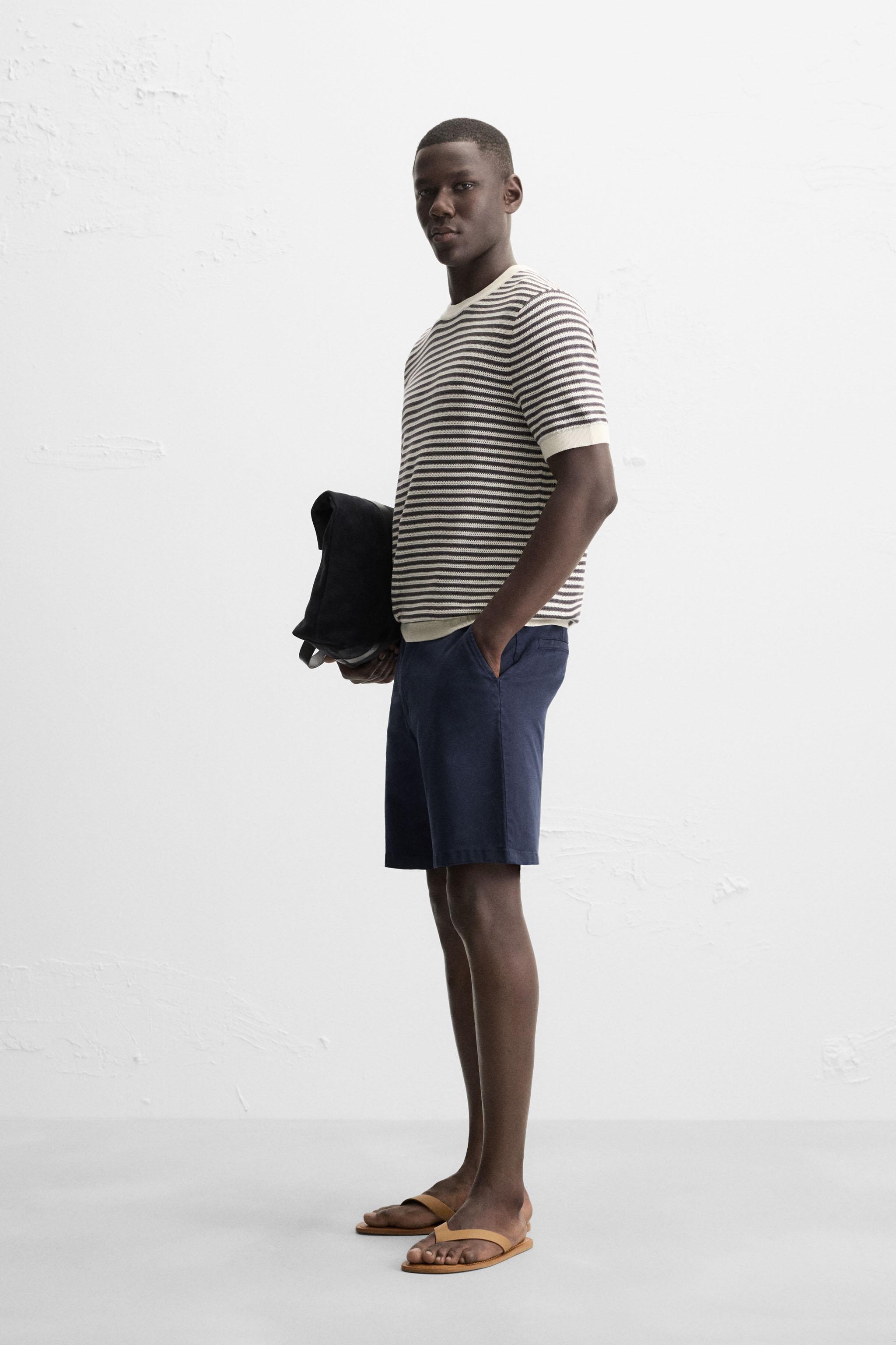 STRIPED OPEN KNIT T-SHIRT