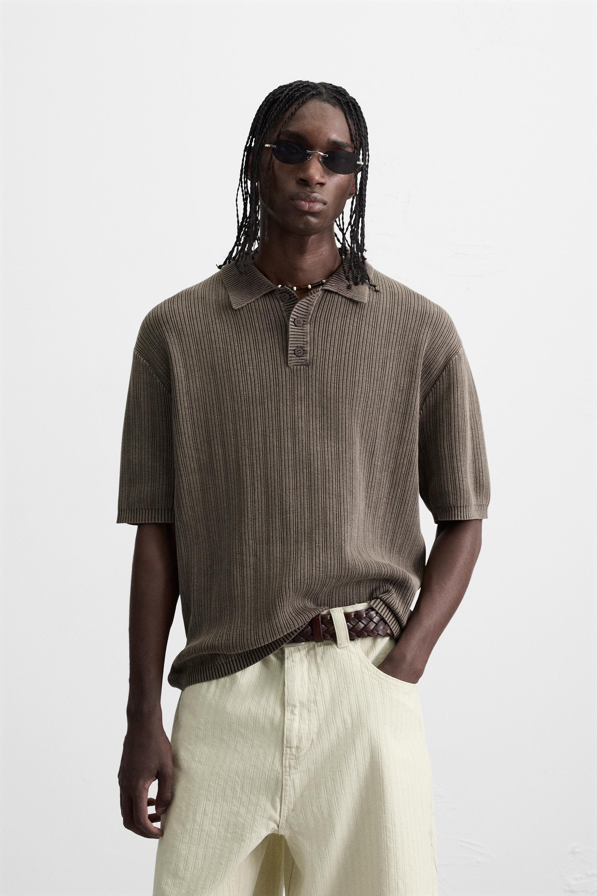 WASHED TEXTURED KNIT POLO SHIRT