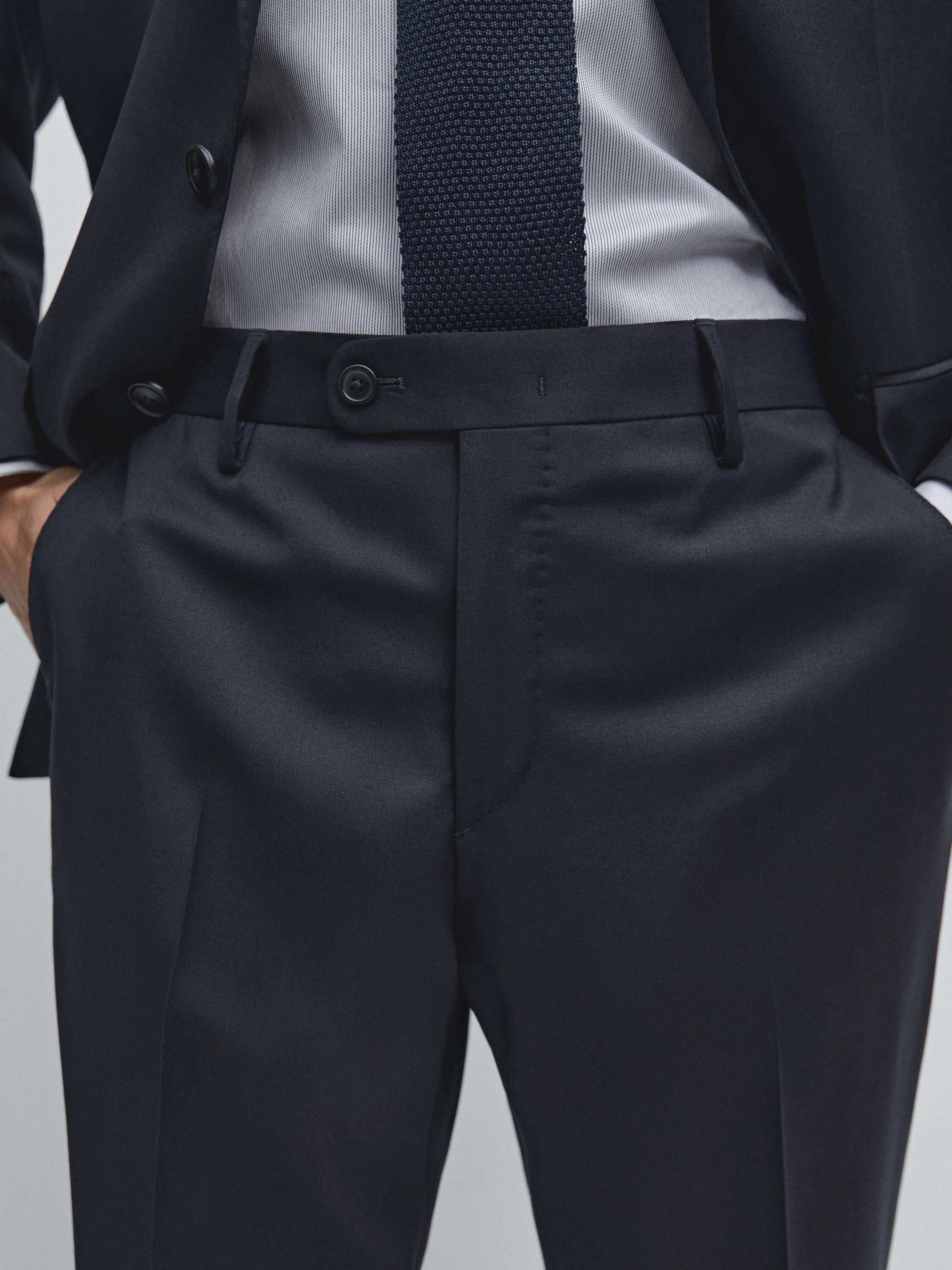 Plain wool suit trousers