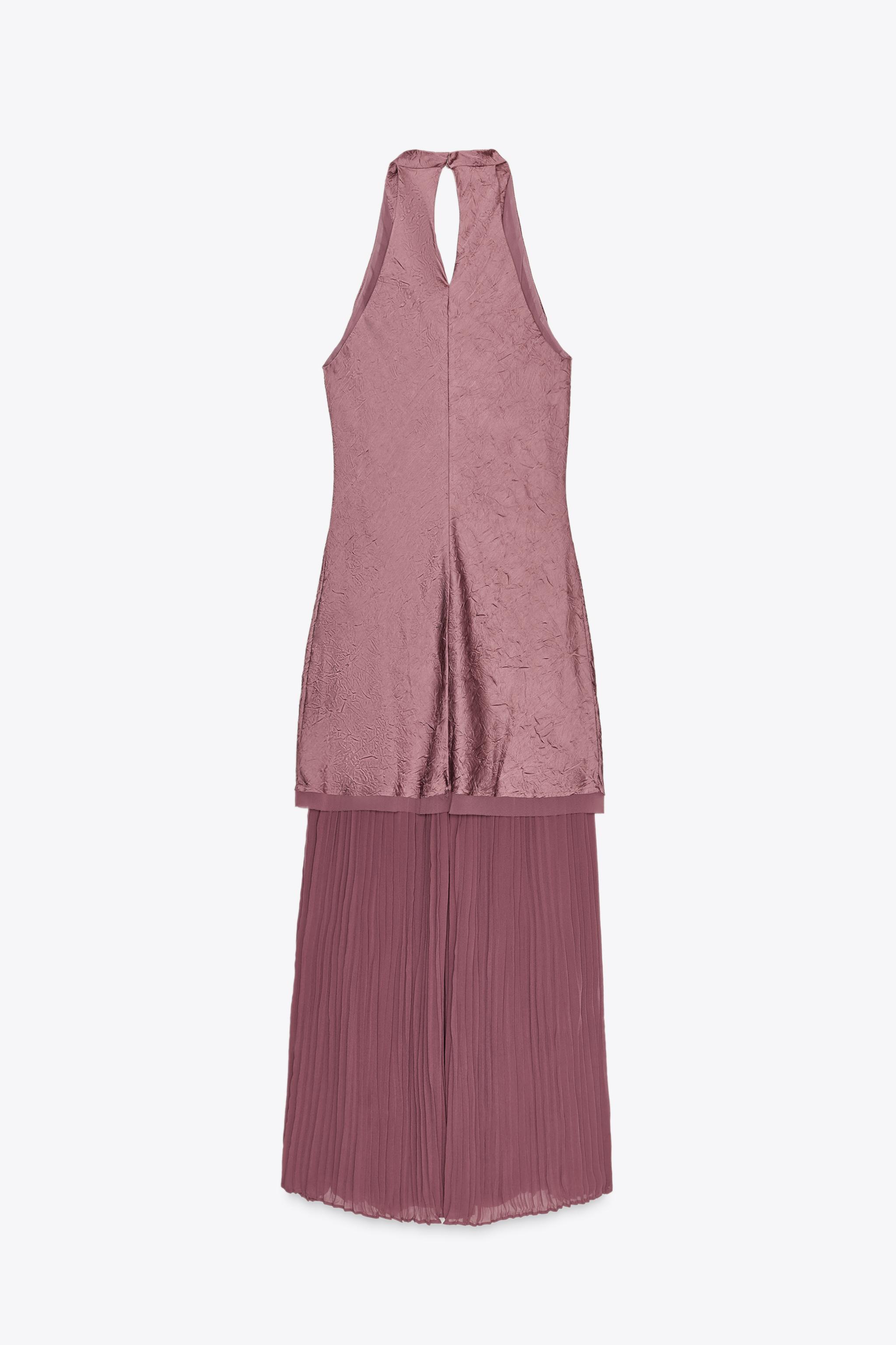 PLEATED COMBINATION MIDI DRESS