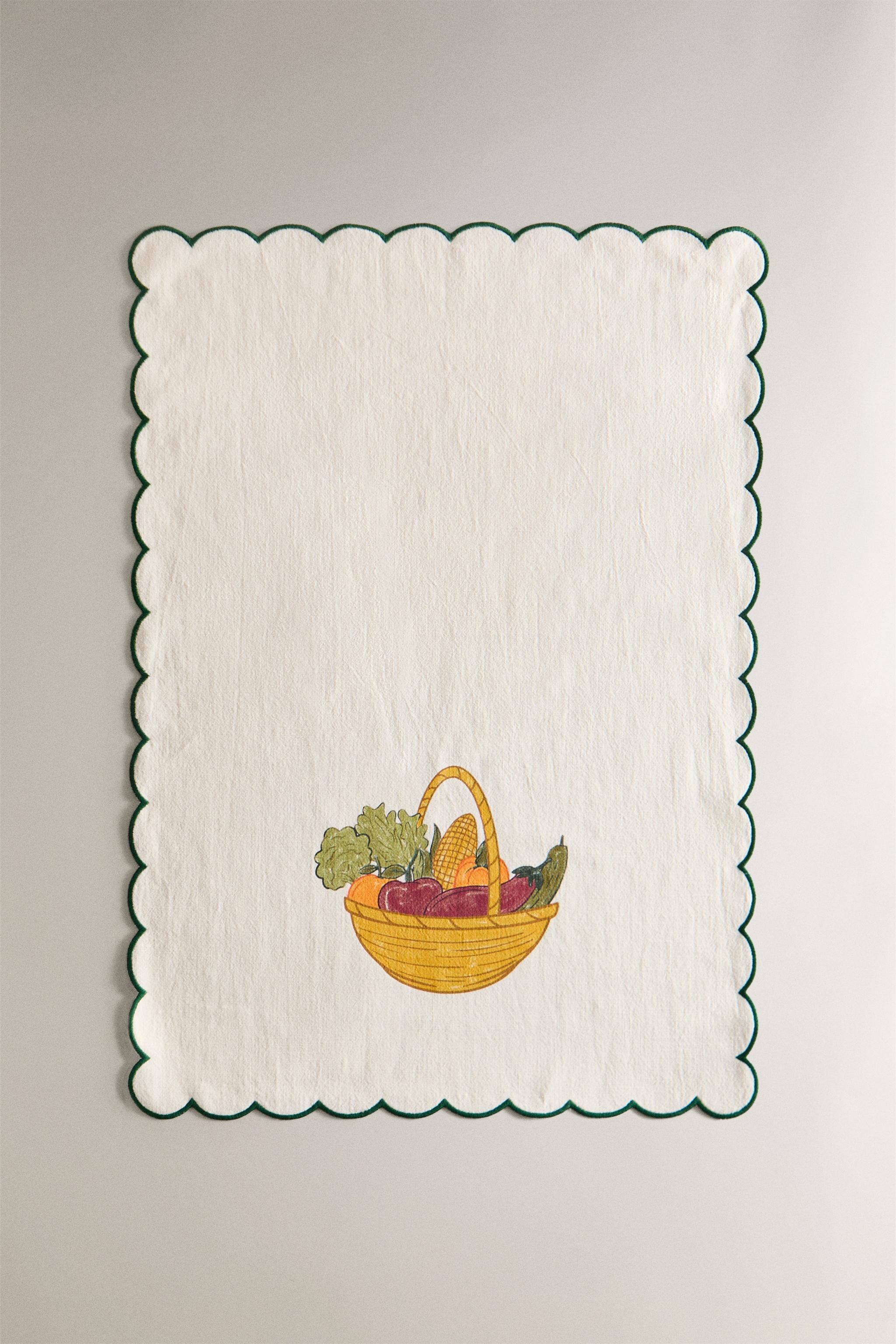 OPENWORK COTTON KITCHEN TOWEL WITH CONTRAST PRINT