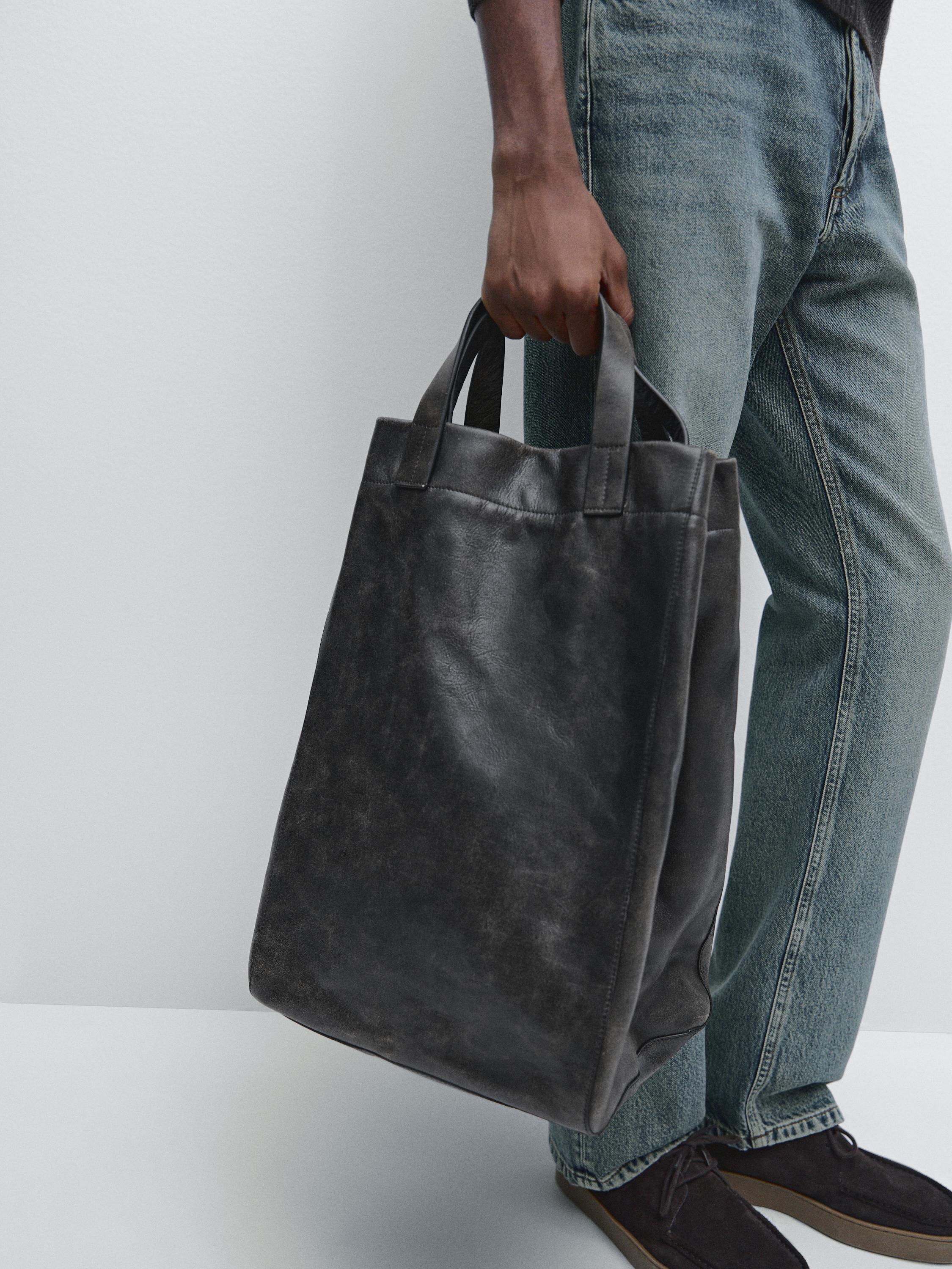 Crackled nappa leather tote bag