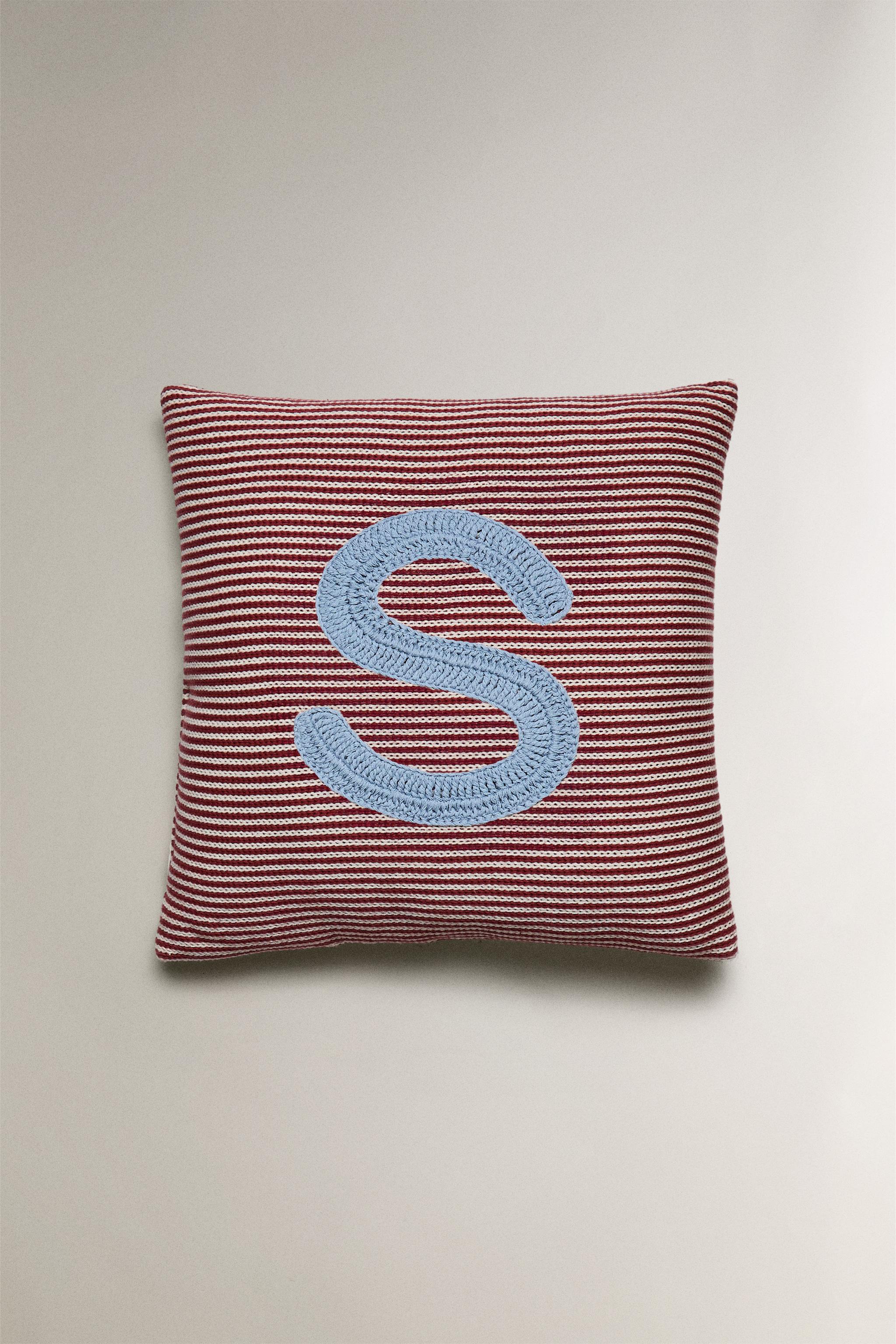 CHILDREN'S EMBROIDERED LETTER S THROW PILLOW