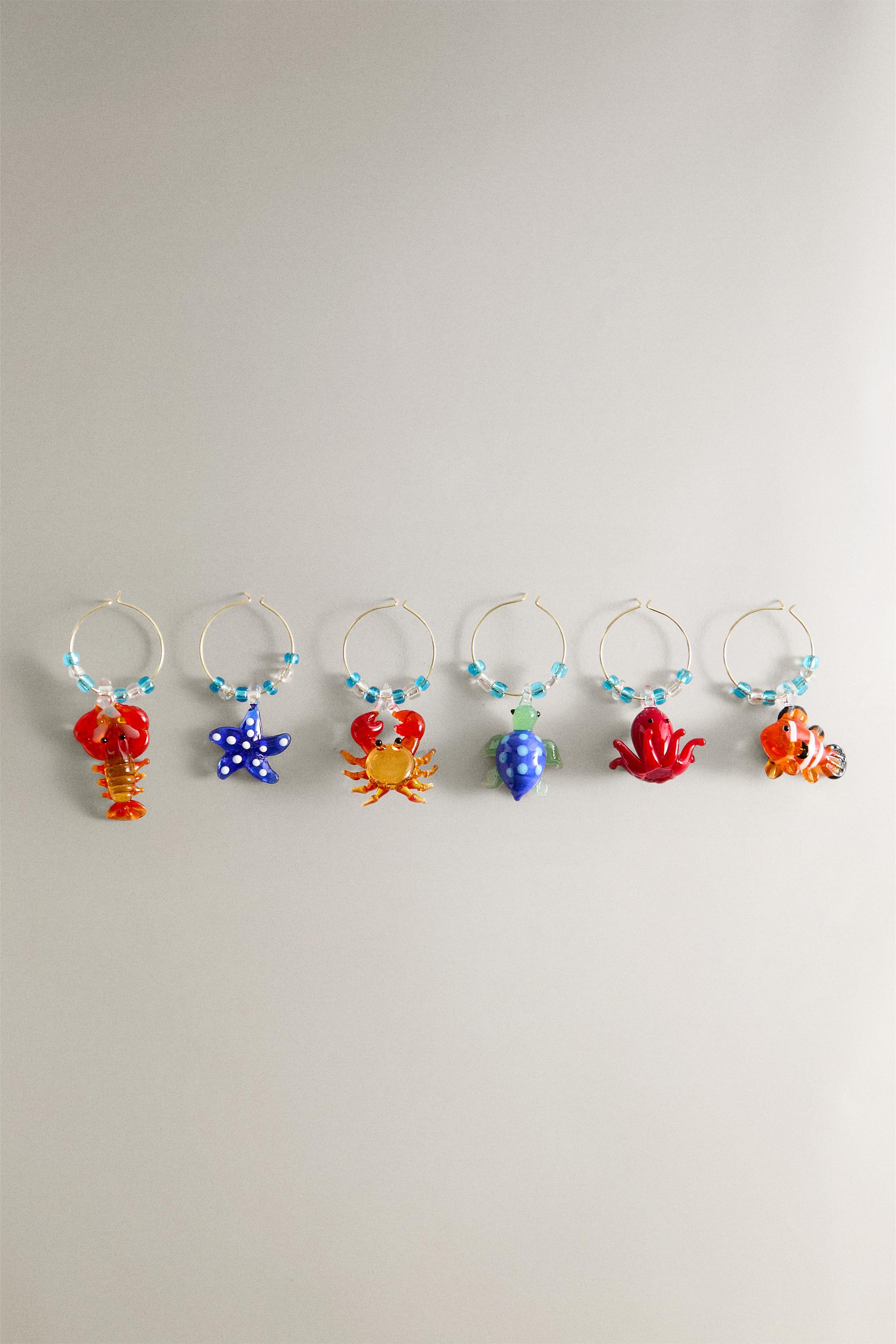 SET OF MARINE ANIMAL GLASS CHARMS (SET OF 6)