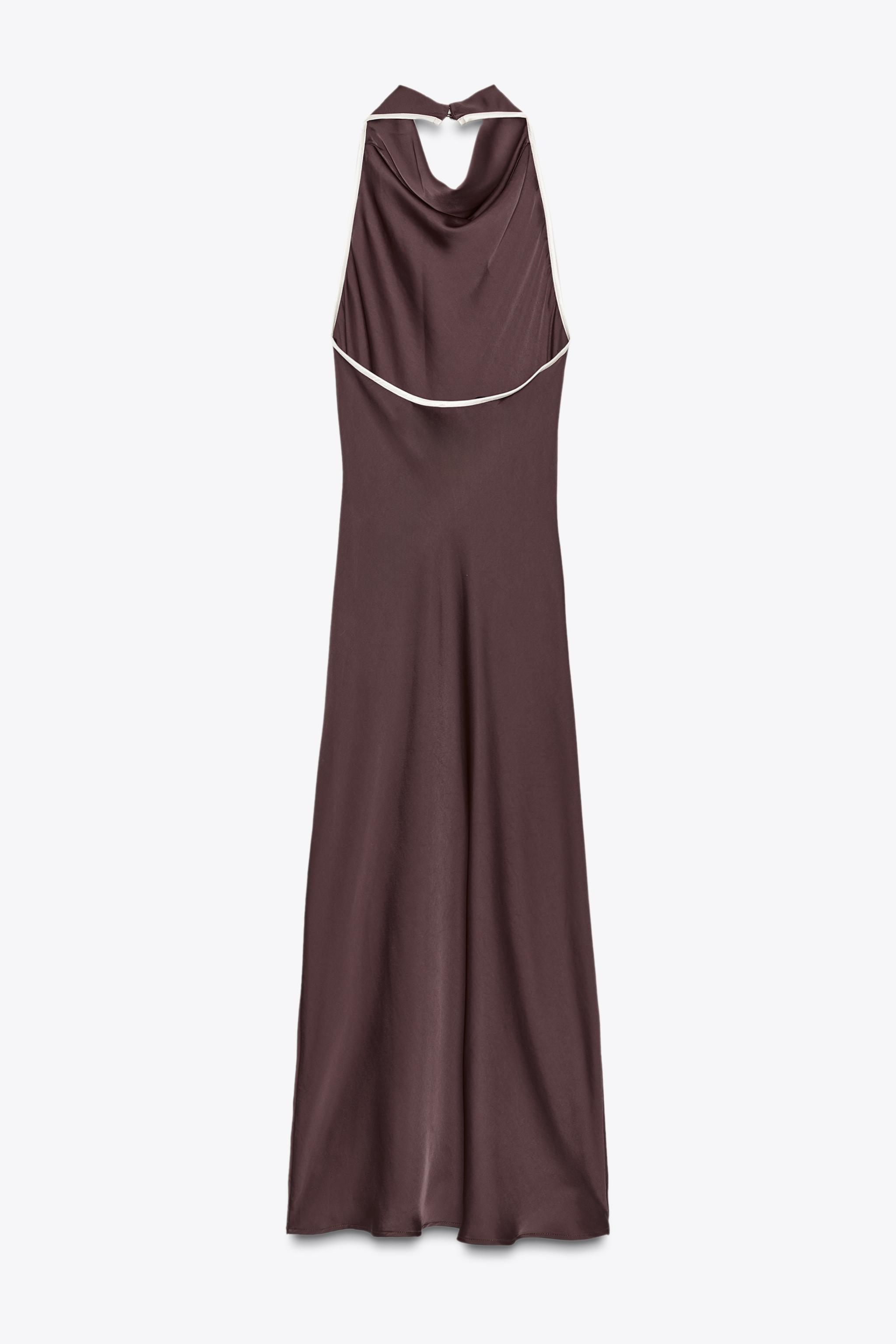 CONTRAST PIPED SATIN MIDI DRESS