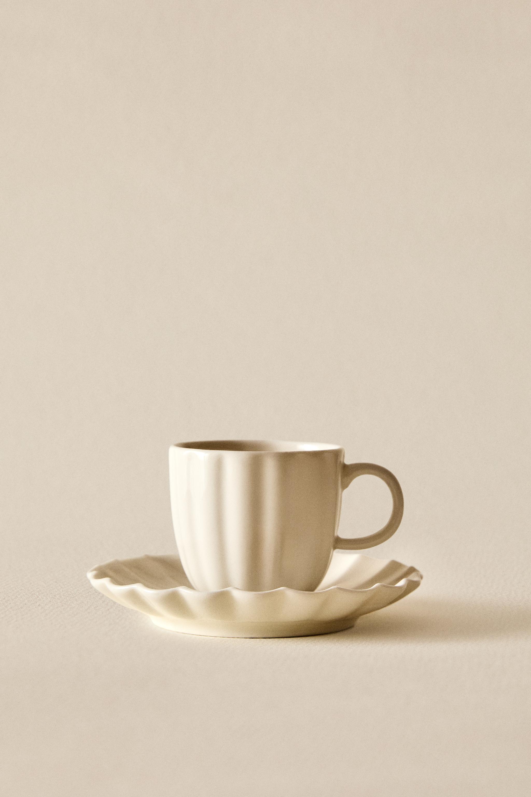 SCALLOPED PORCELAIN MUG AND SAUCER