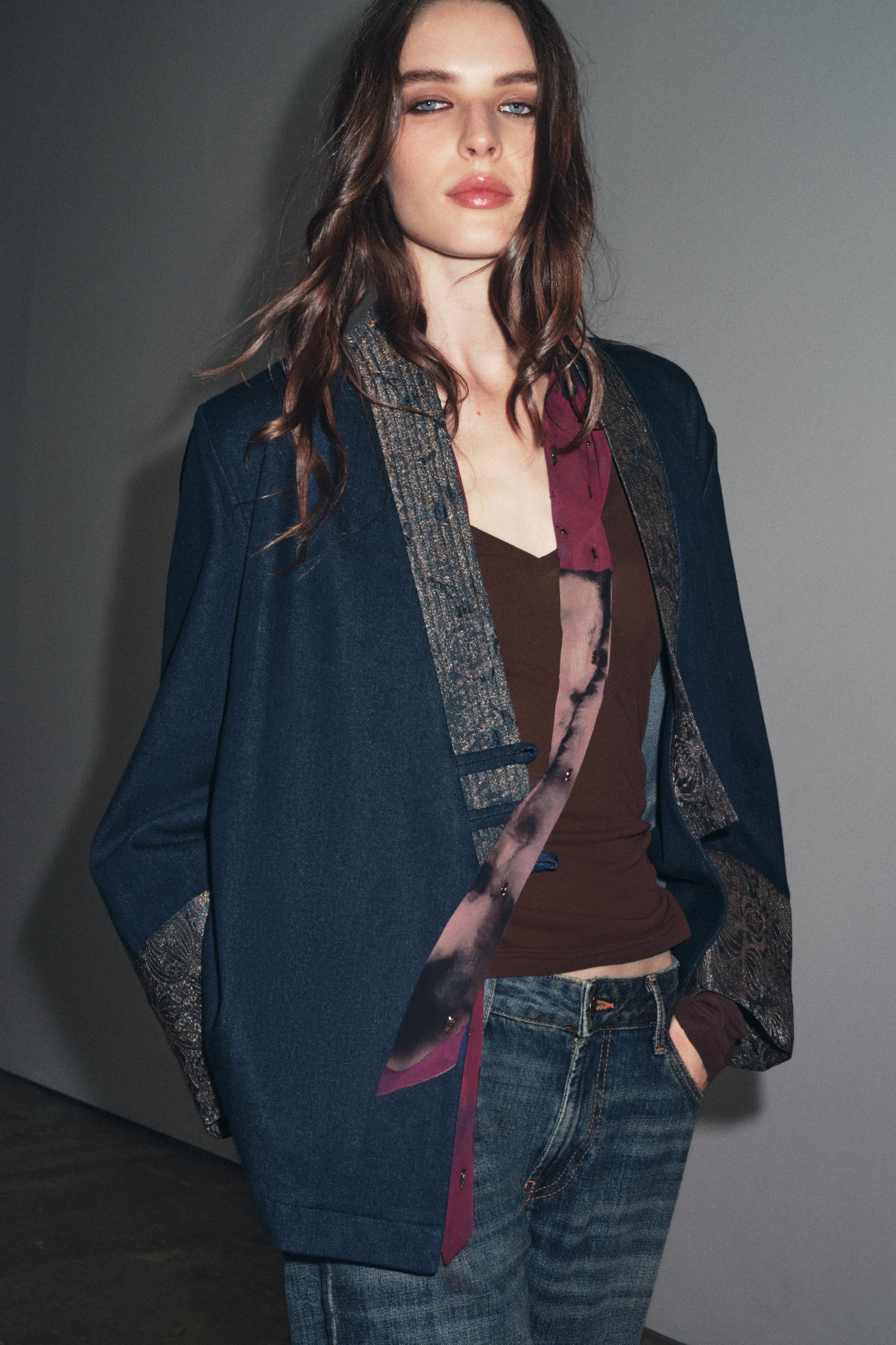 JACQUARD FAUX DENIM KIMONO