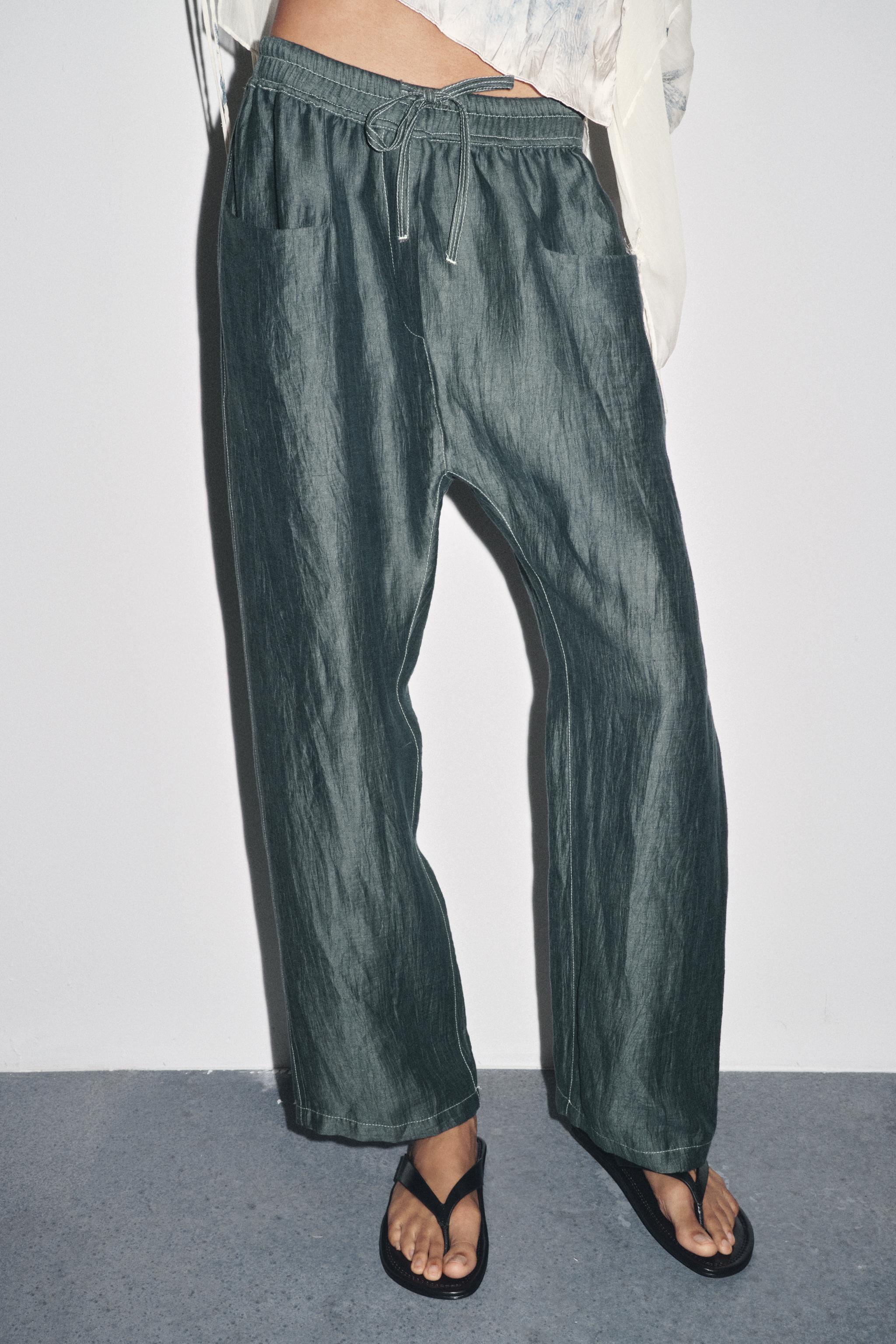 LINEN PANTS WITH CONTRAST STITCHING