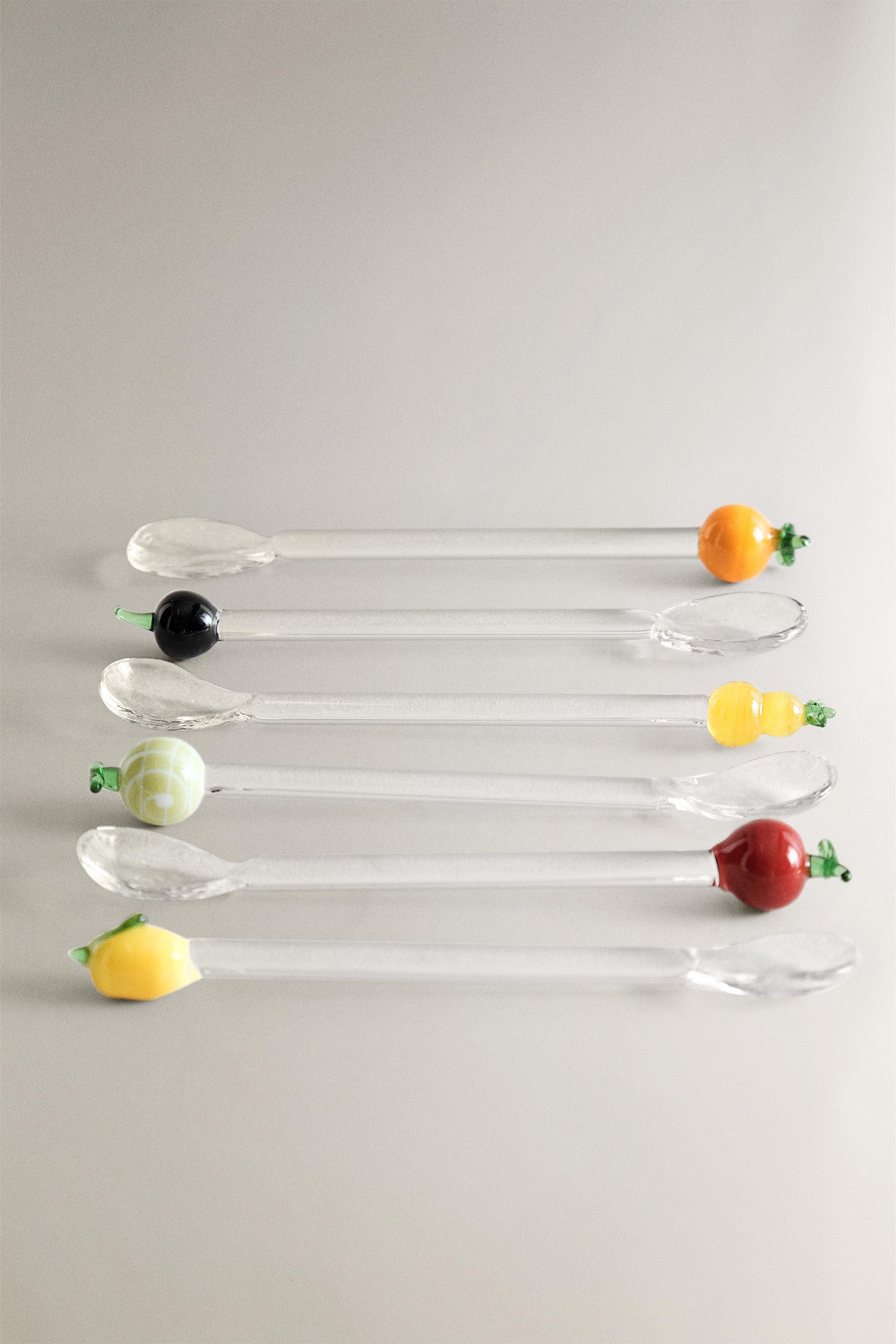 SET OF GLASS FRUIT DESSERT SPOONS (SET OF 6)