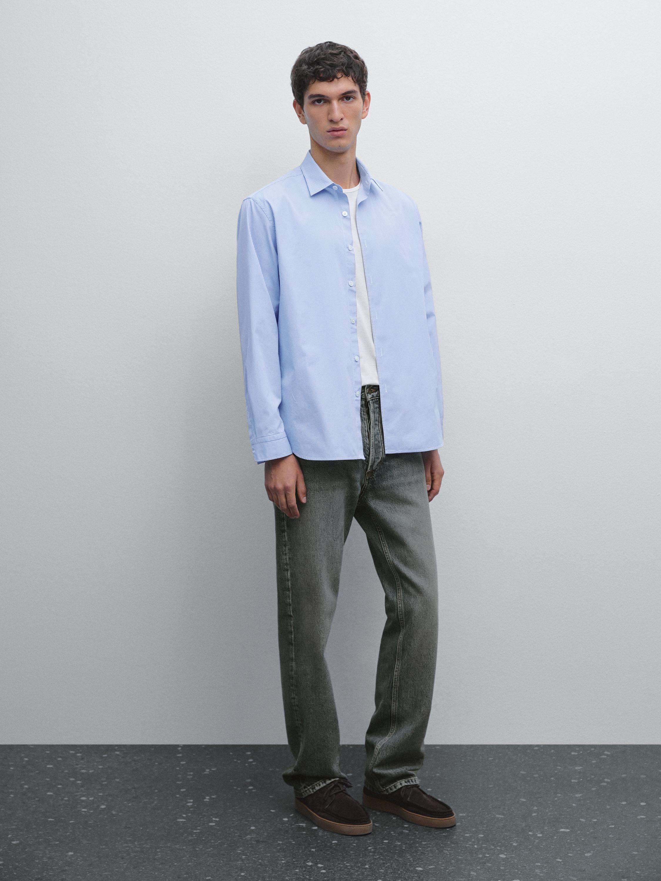 Regular fit striped poplin shirt