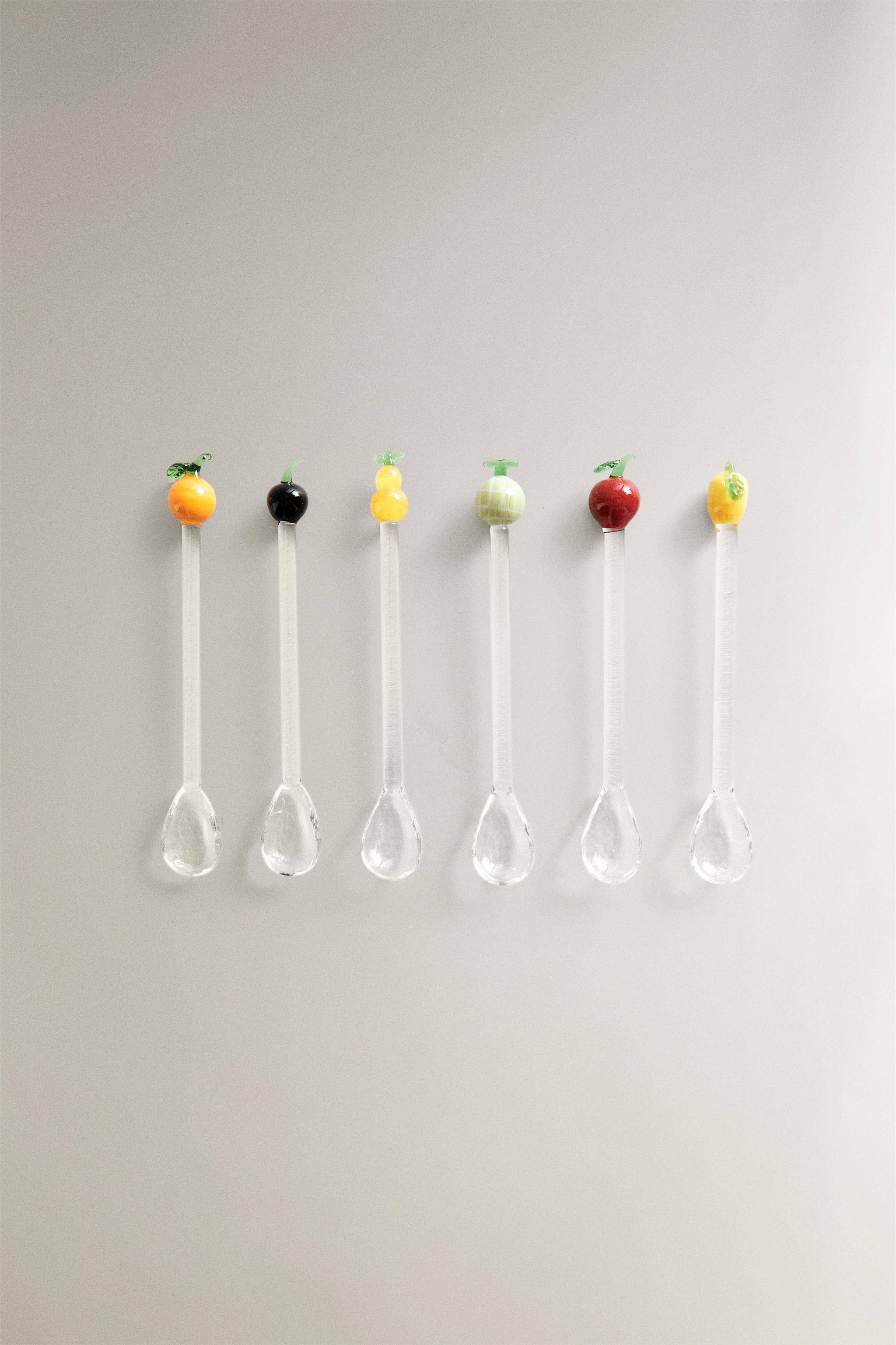 SET OF GLASS FRUIT DESSERT SPOONS (SET OF 6)