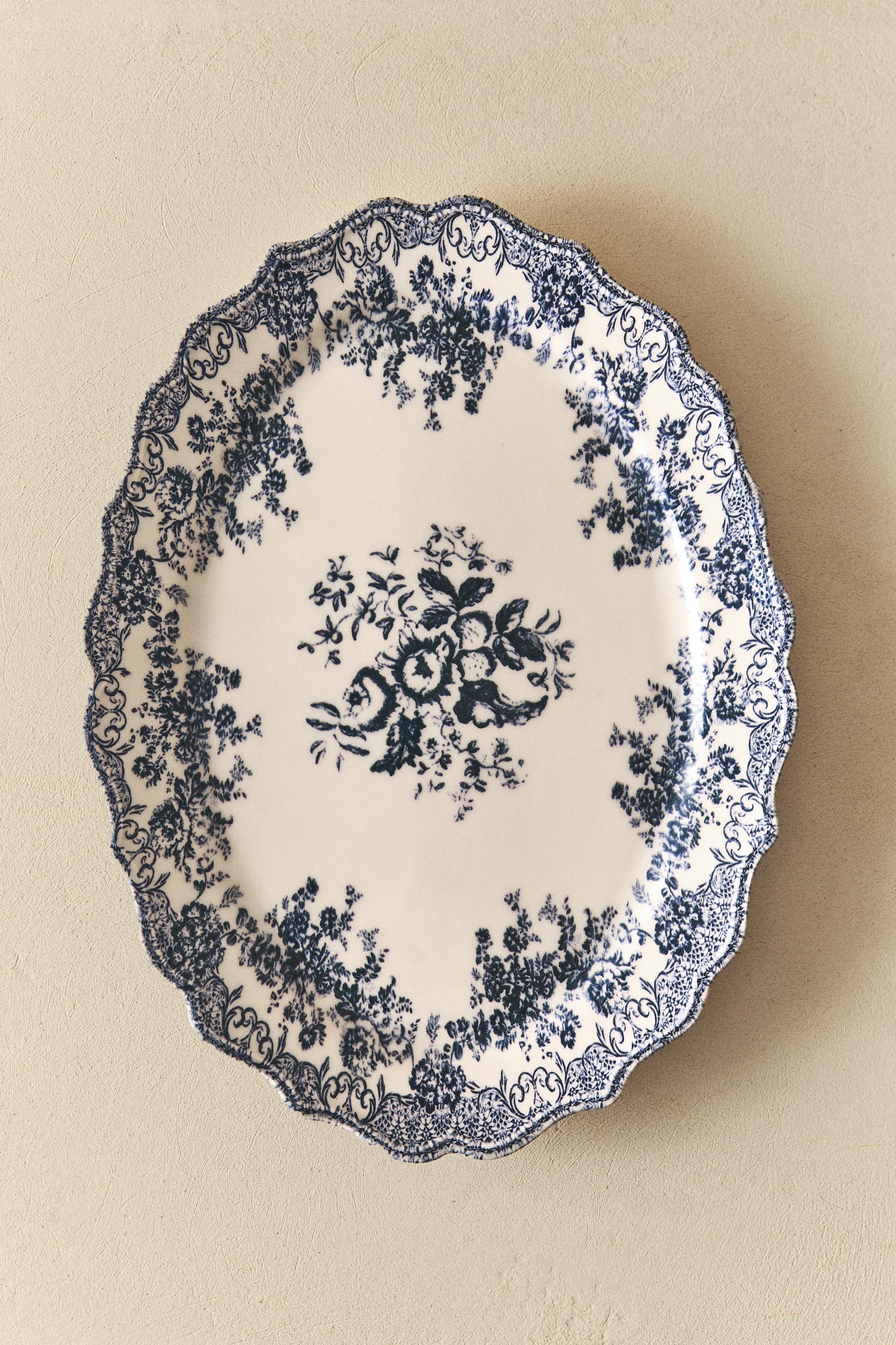 FLORAL EARTHENWARE SERVING DISH