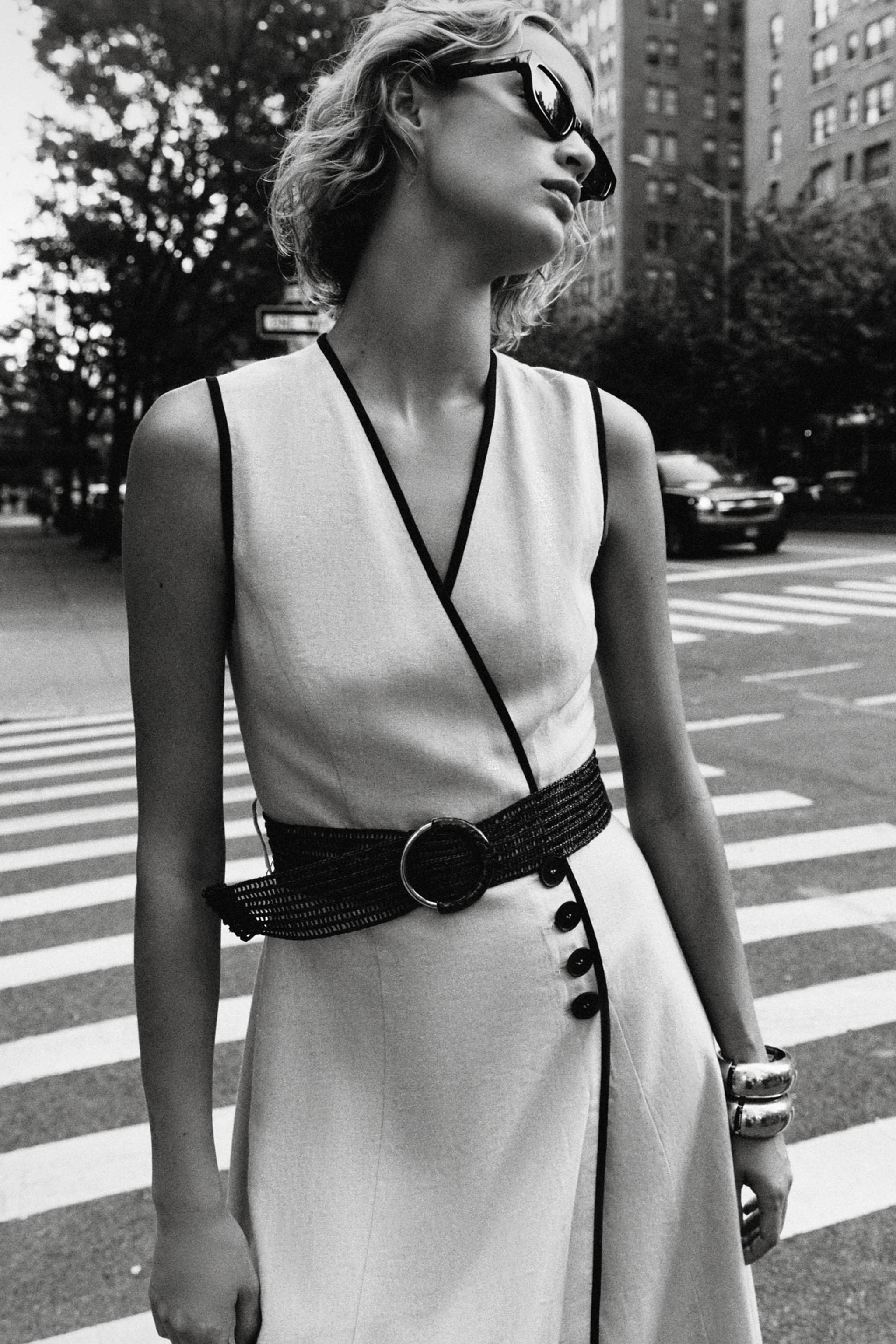 LINEN BELTED MIDI DRESS