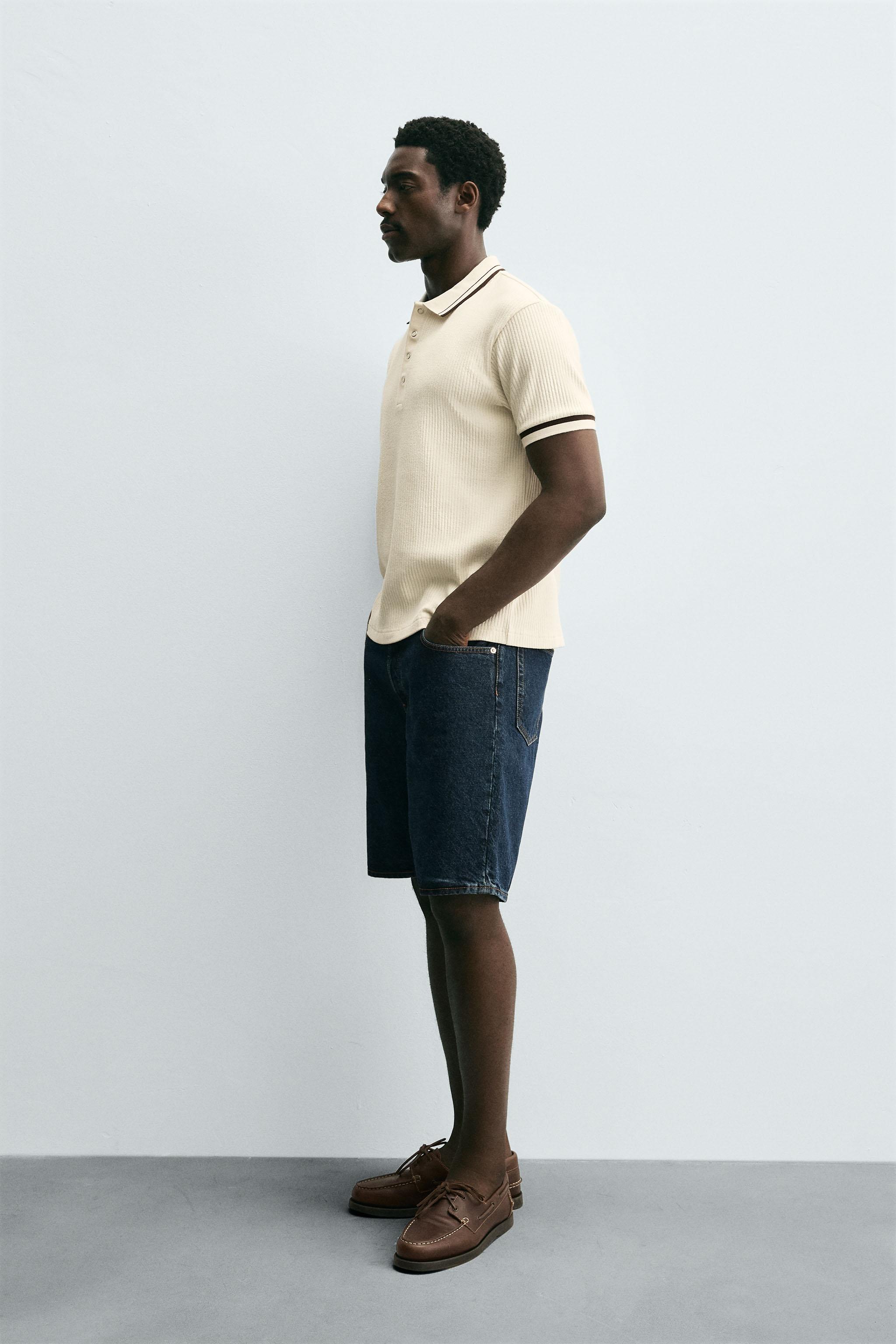 CONTRAST RIBBED POLO SHIRT