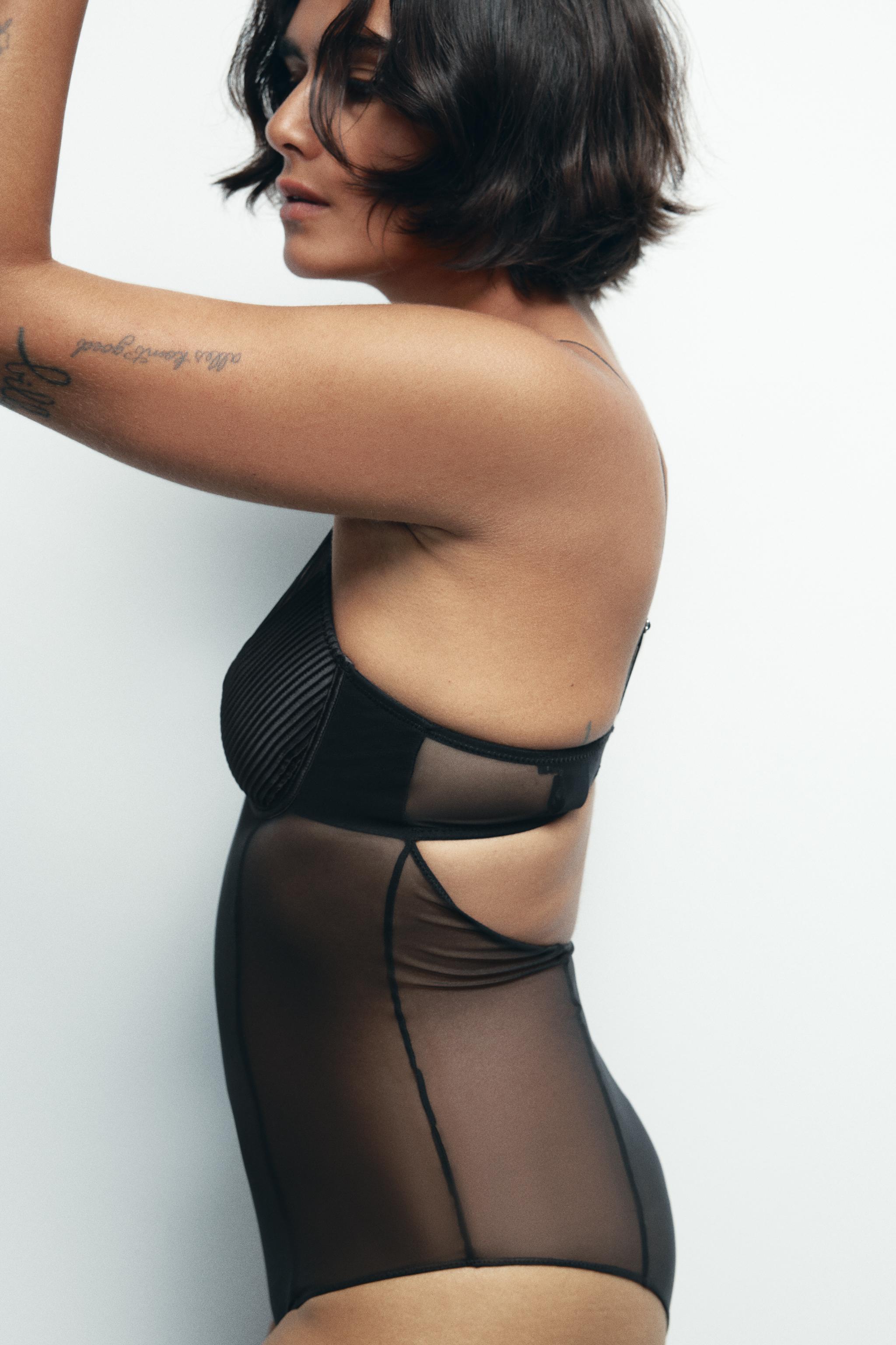 SEMI-SHEER PLEATED BODYSUIT