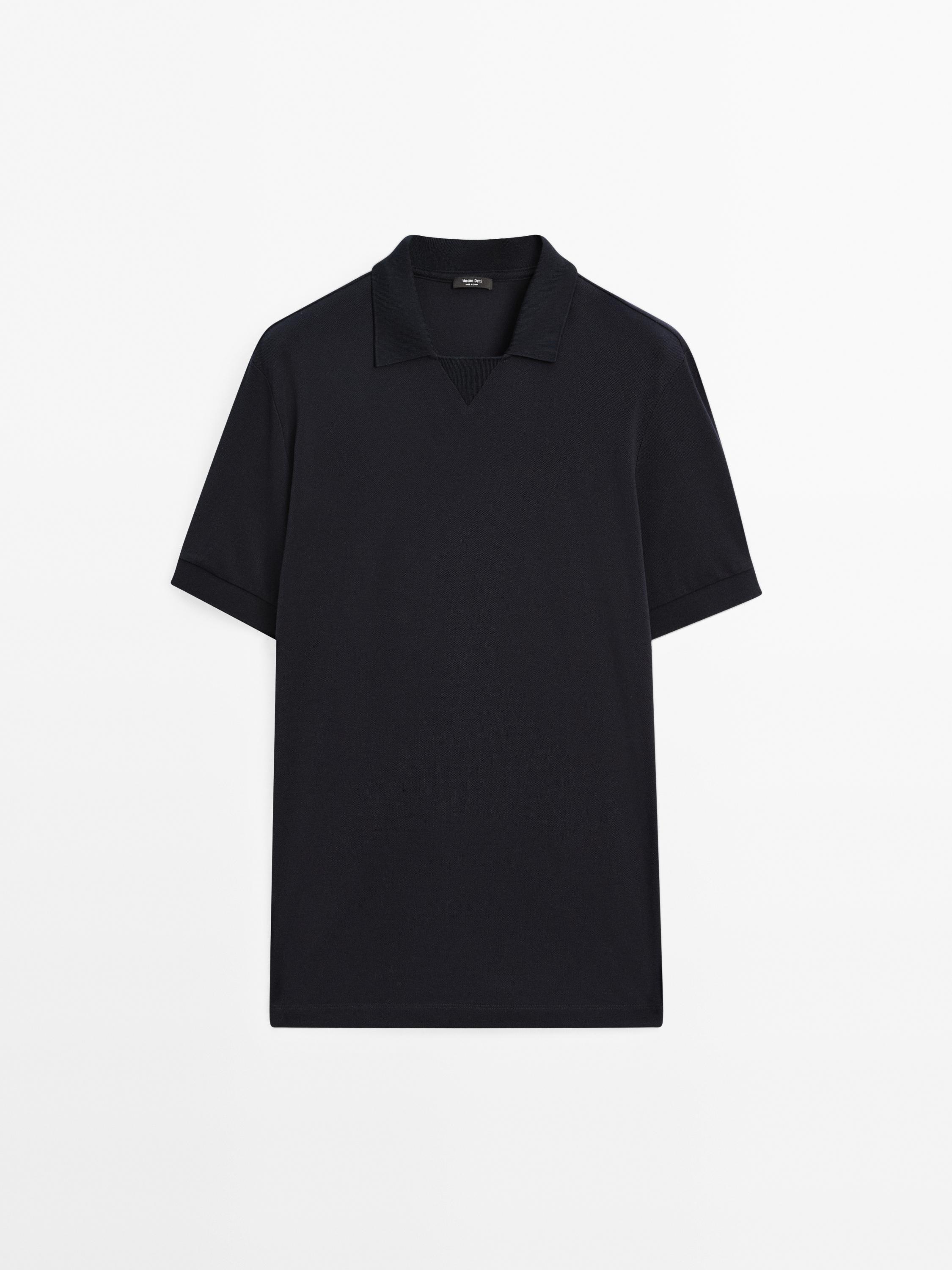 Short sleeve micro-textured polo shirt