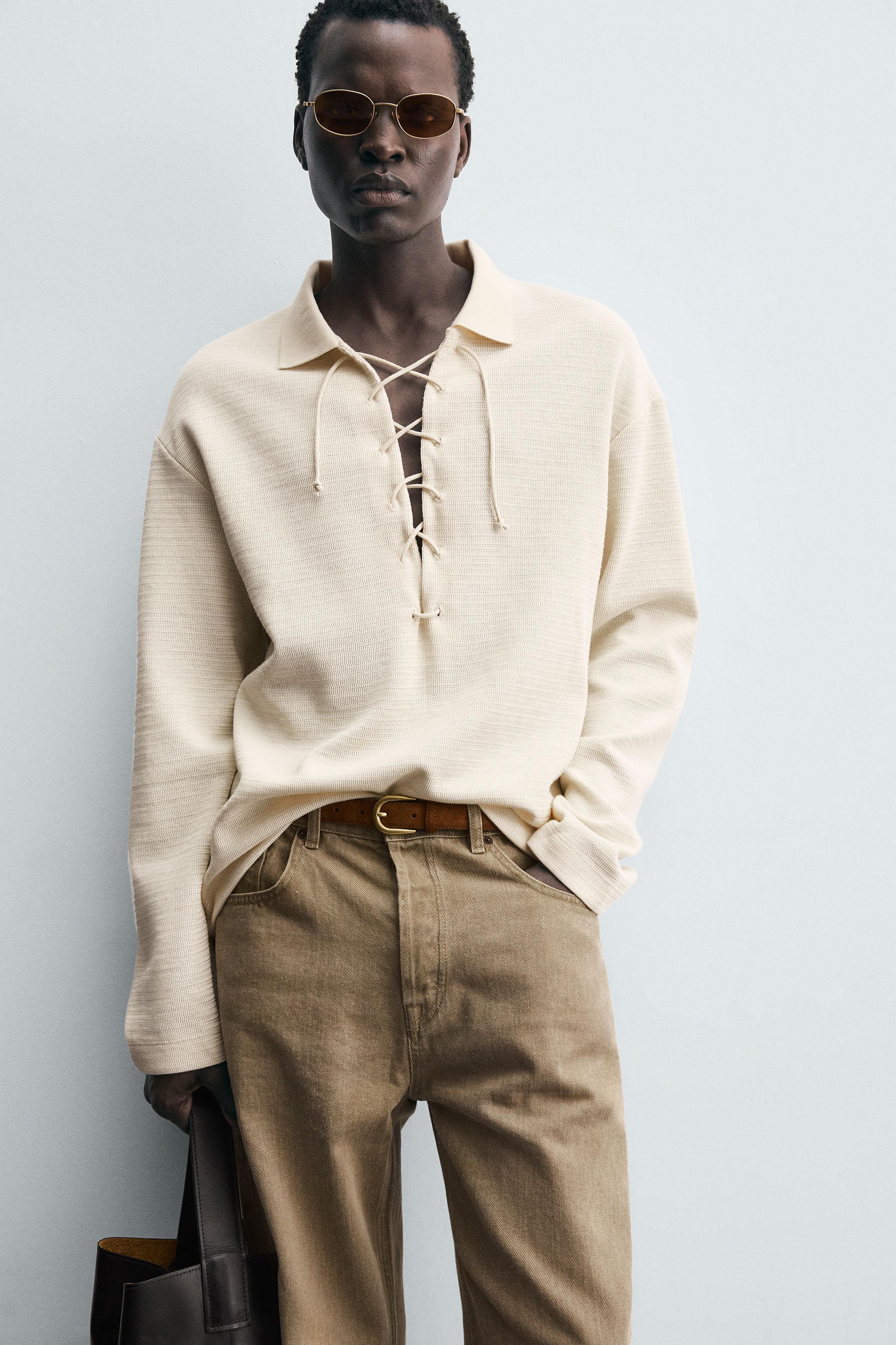 TEXTURED DRAWSTRING POLO SHIRT