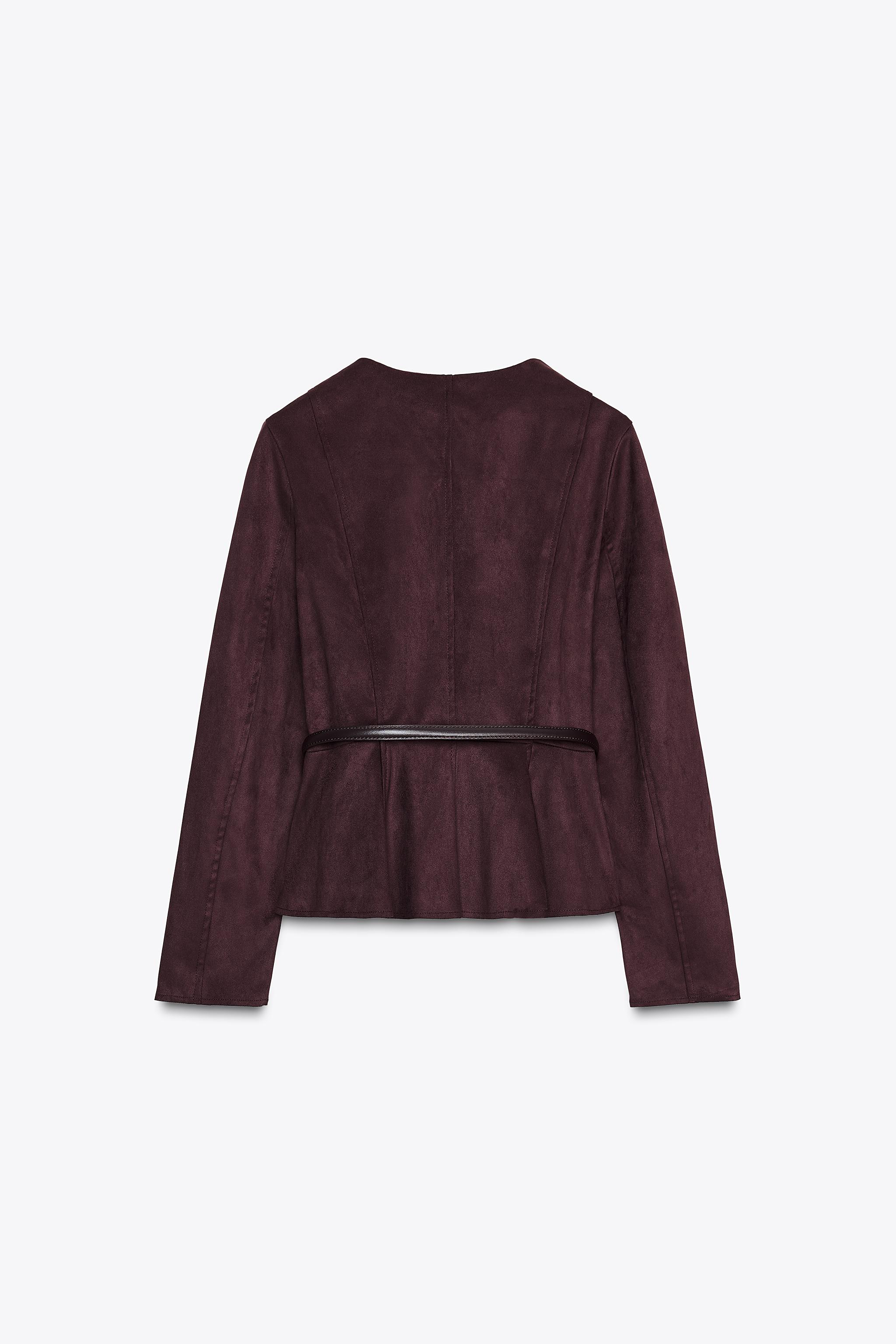 FAUX SUEDE BELTED PEPLUM JACKET