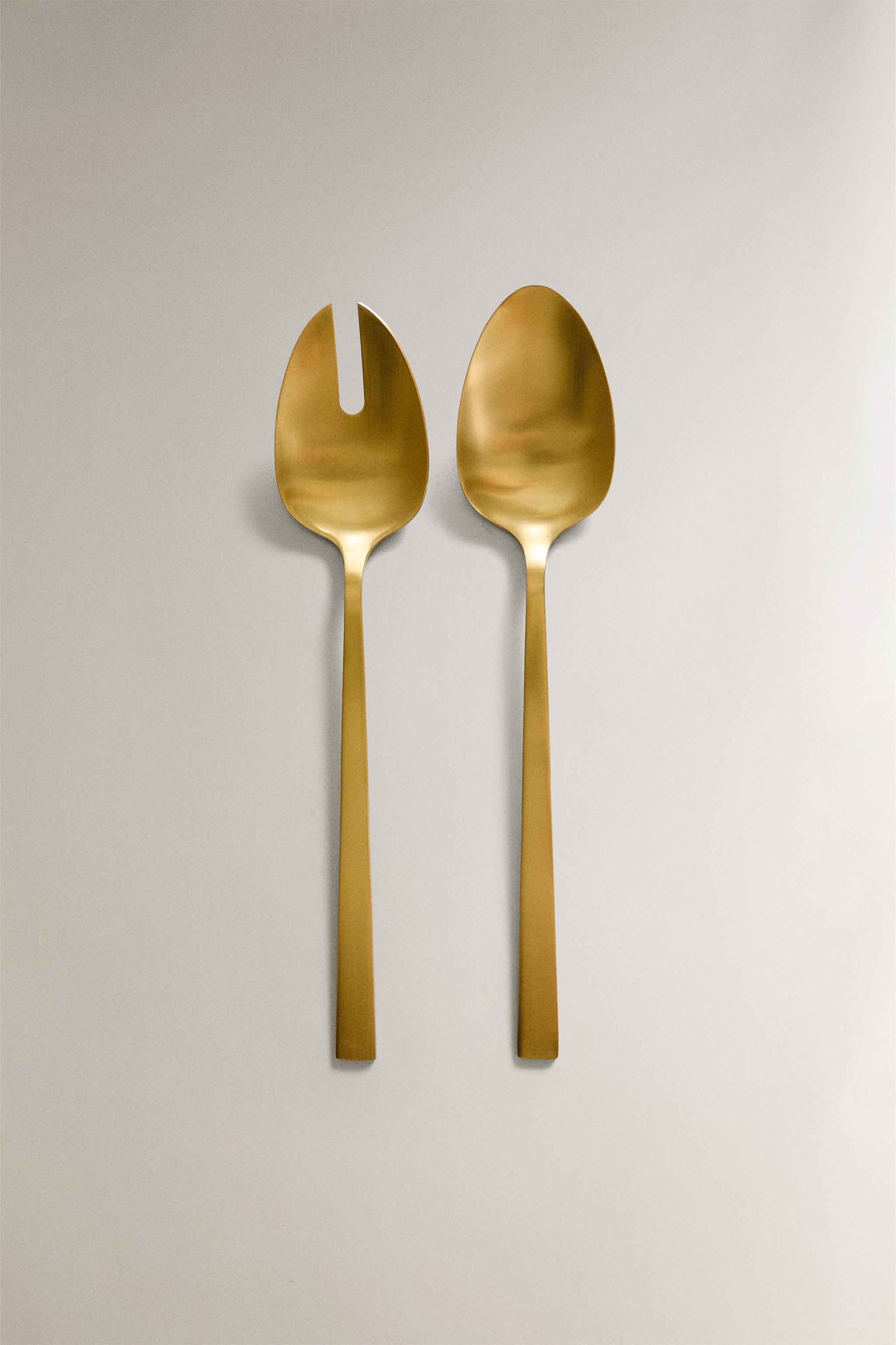 SET OF GOLD STEEL SALAD FLATWARE (SET OF 2)