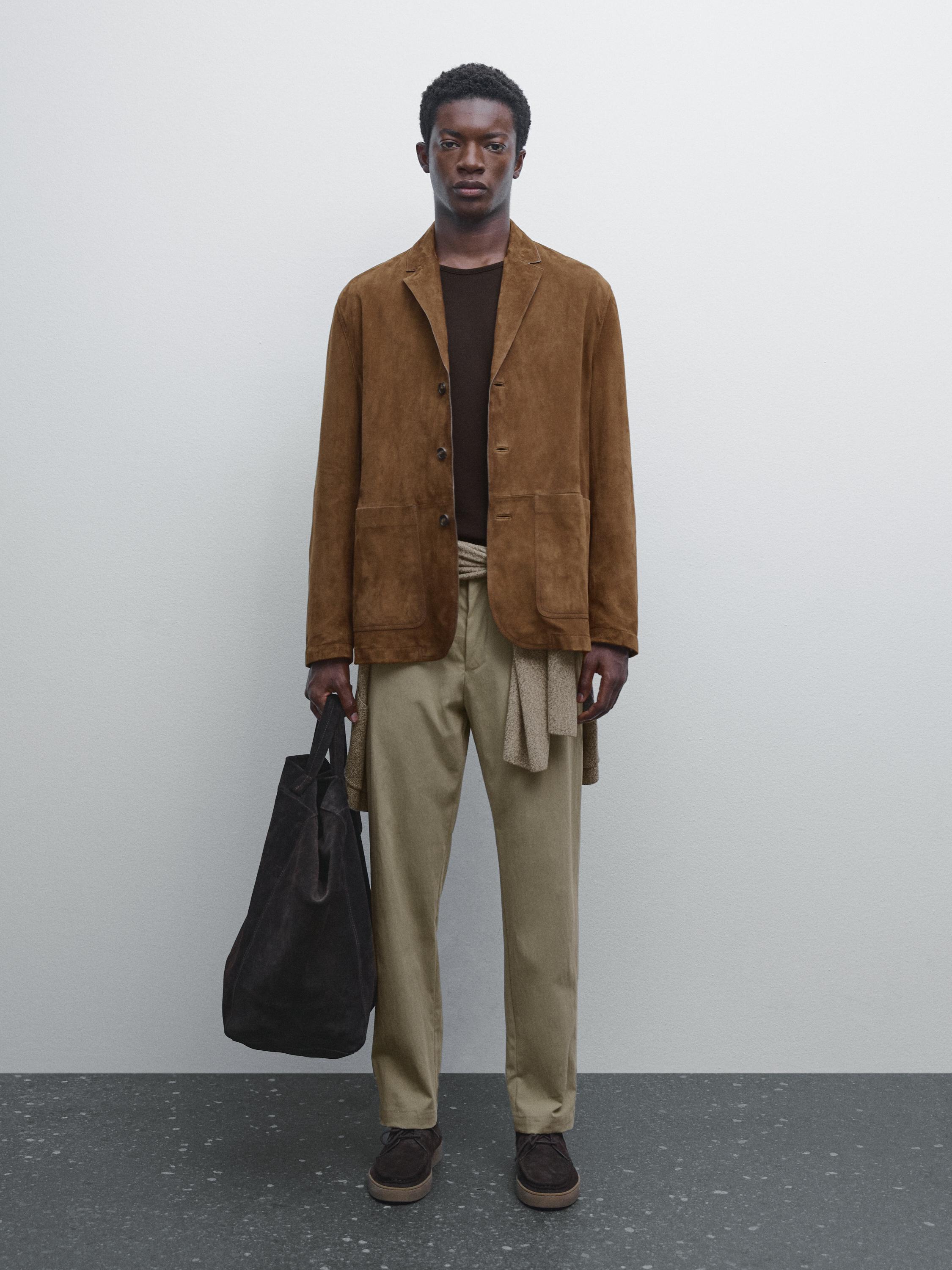 Cotton blend cigarette fit trousers