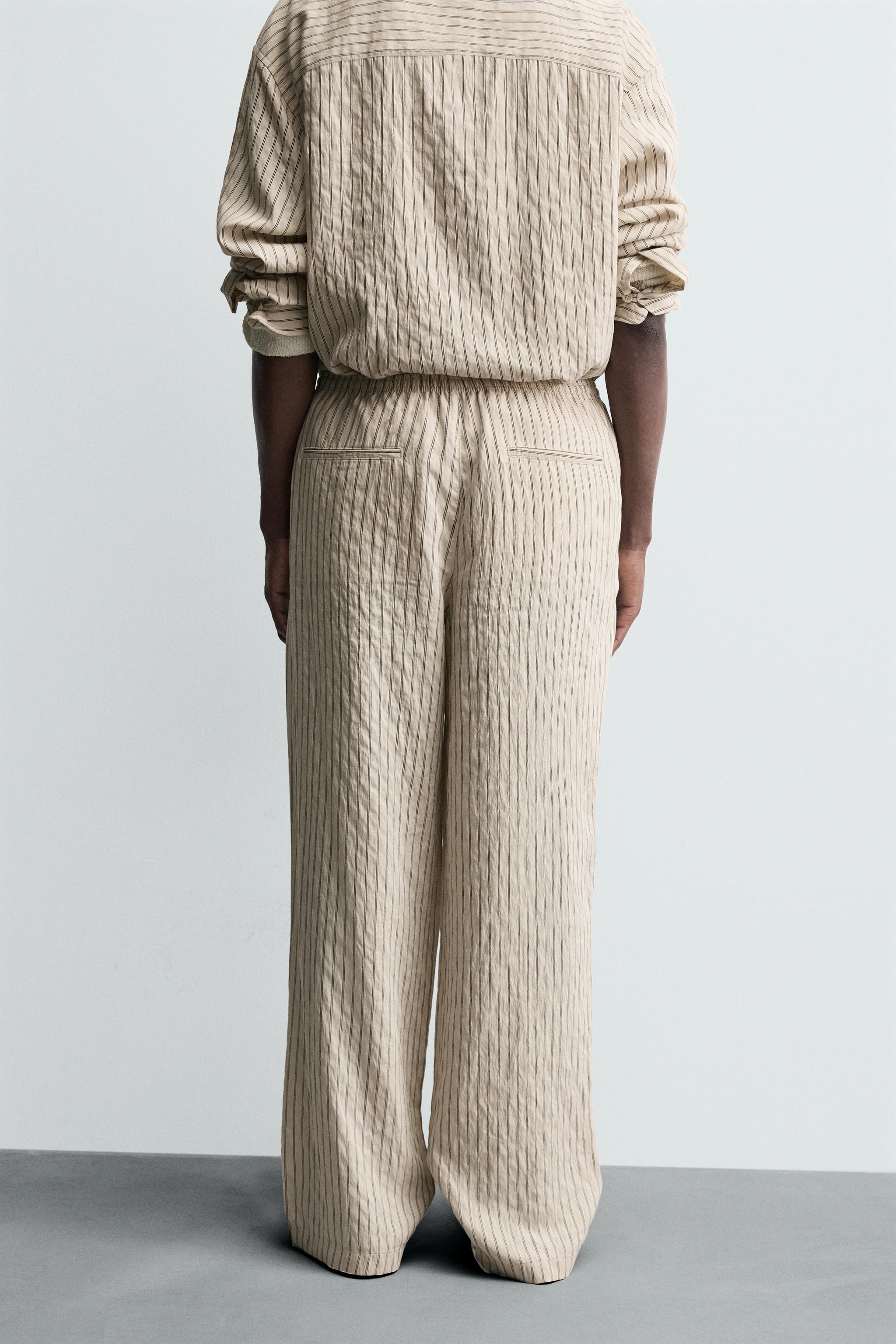 WRINKLED EFFECT STRIPED FLOWY PANTS