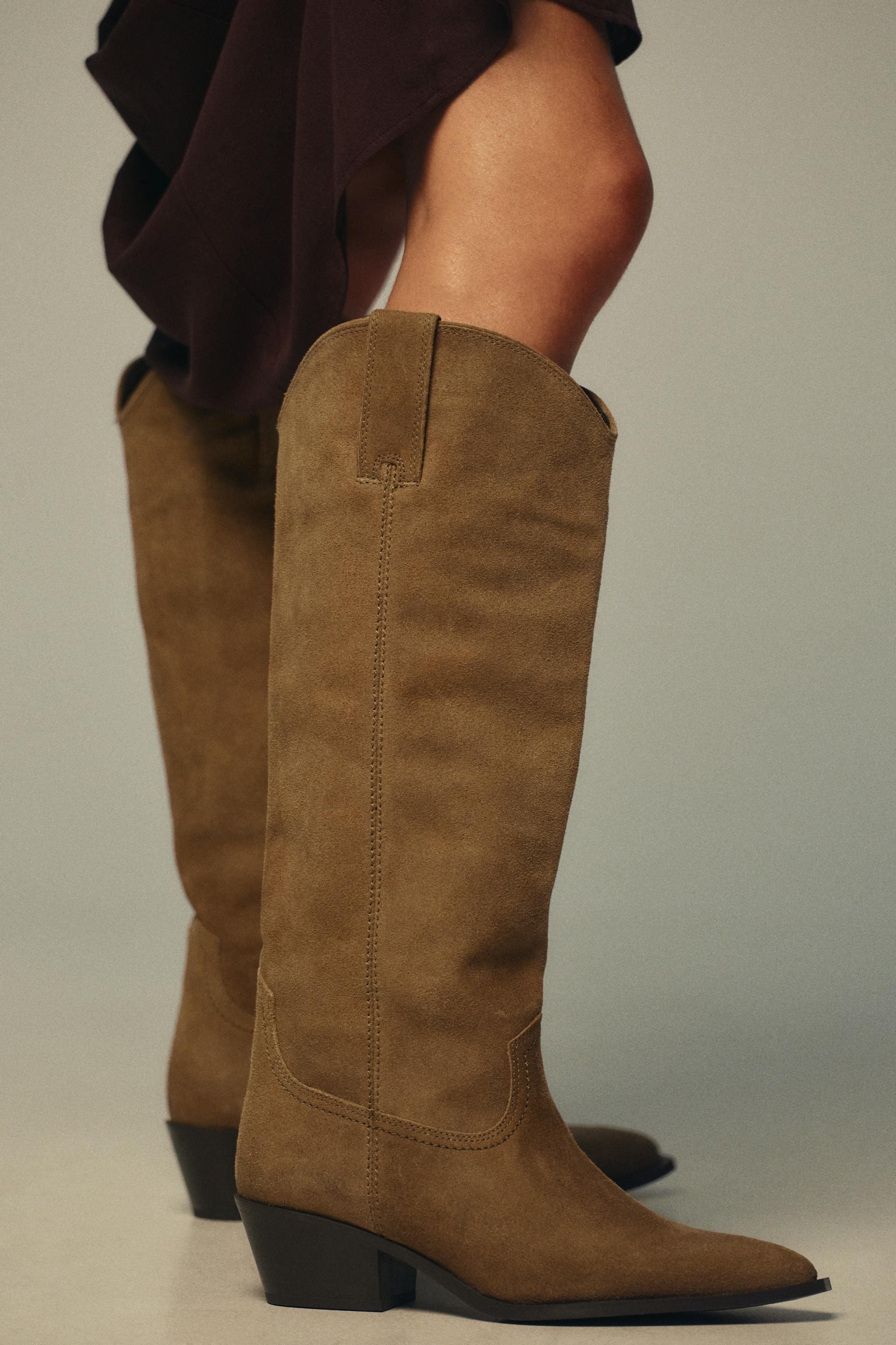 SPLIT LEATHER HIGH-HEELED BOOTS