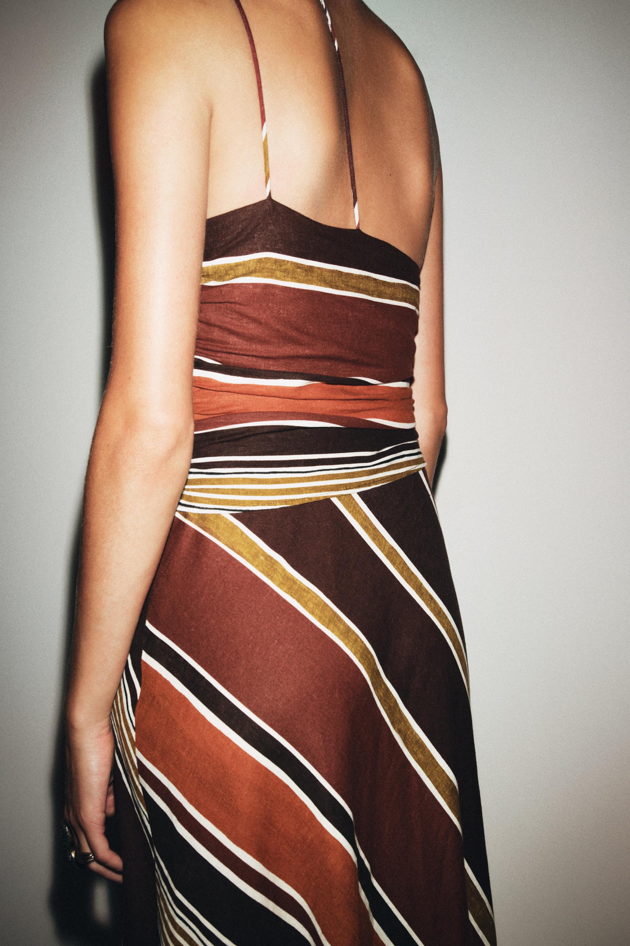 STRIPED ASYMMETRIC MIDI DRESS