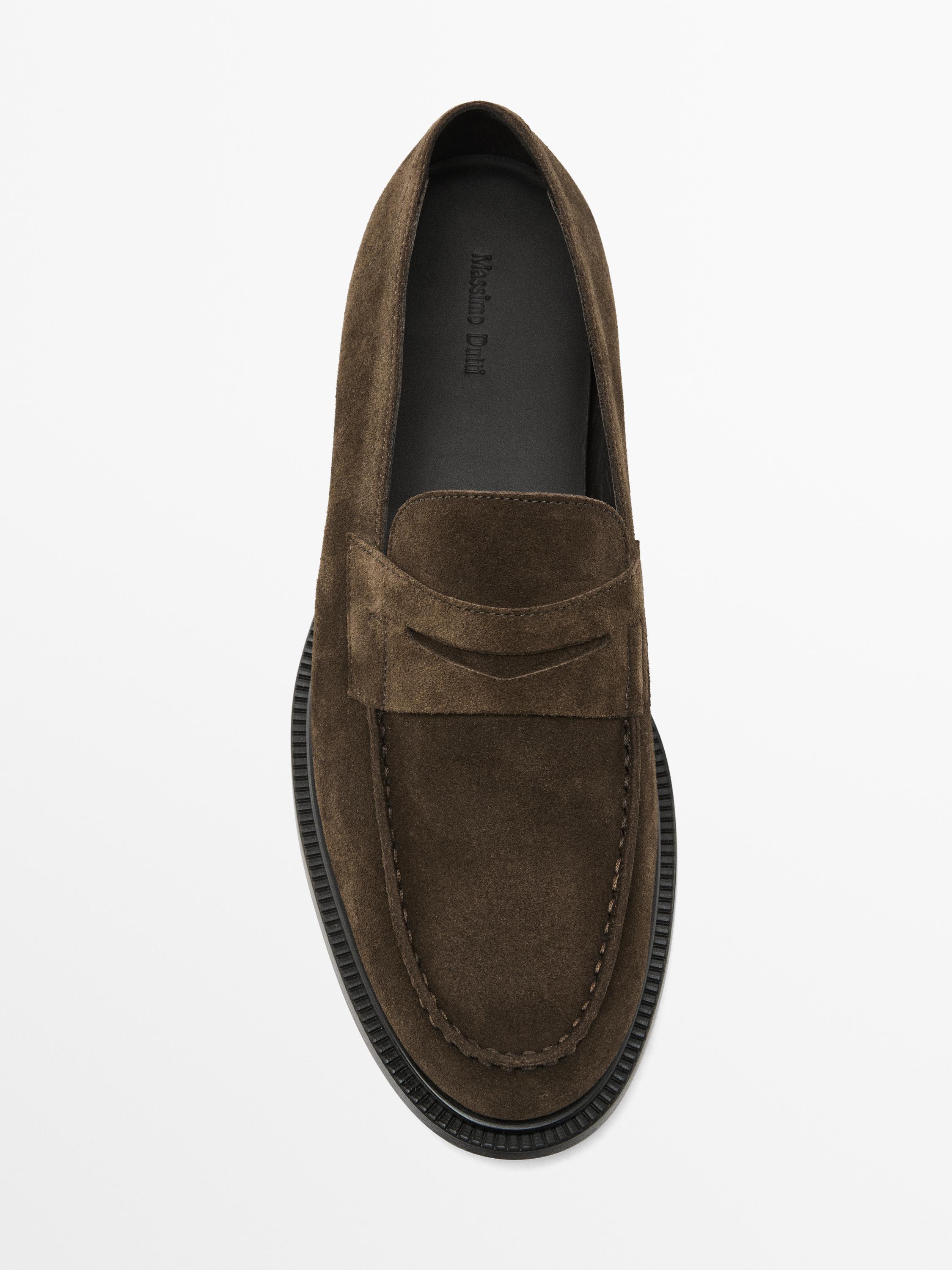 Split suede penny loafers