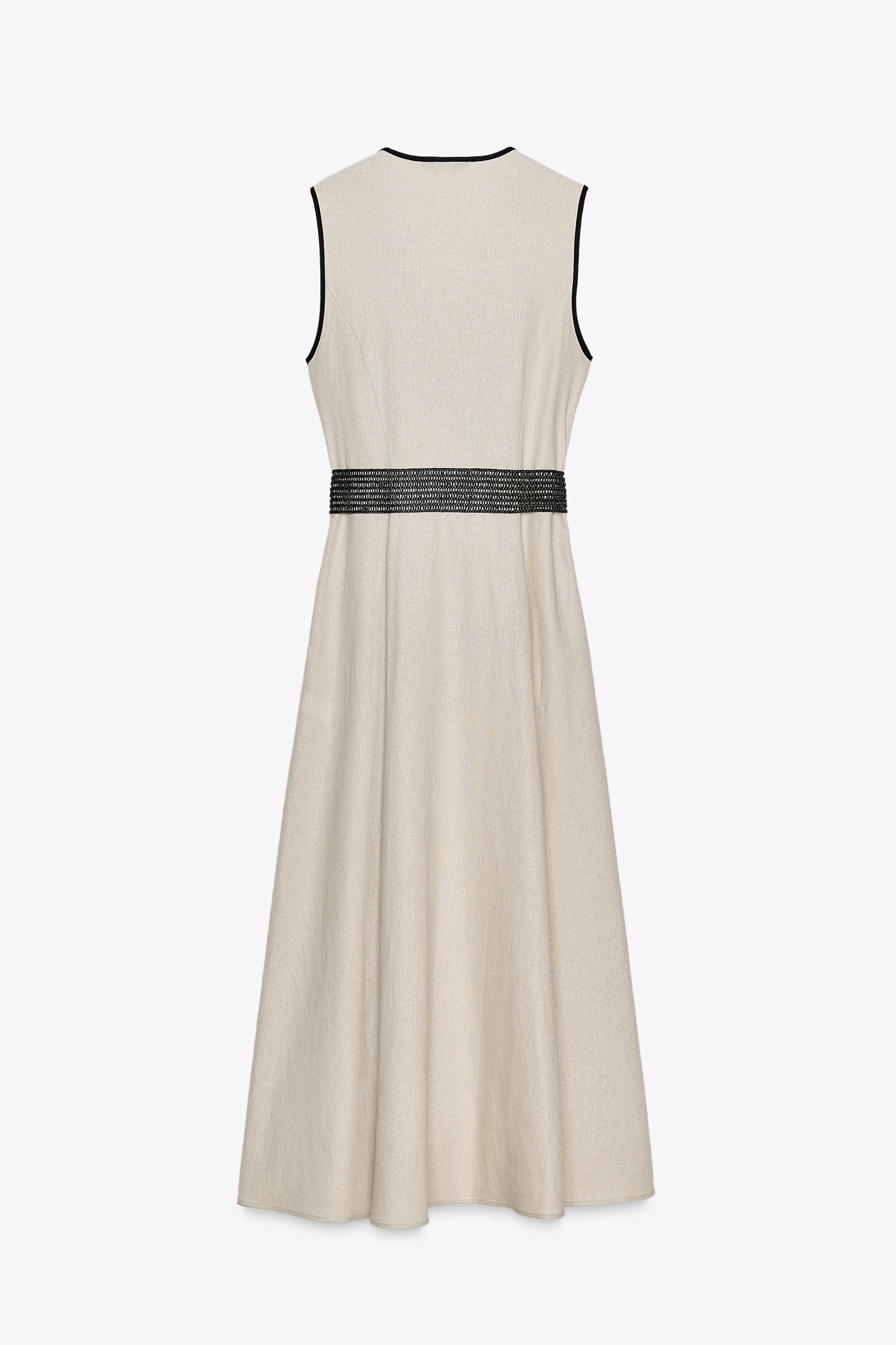 LINEN BELTED MIDI DRESS