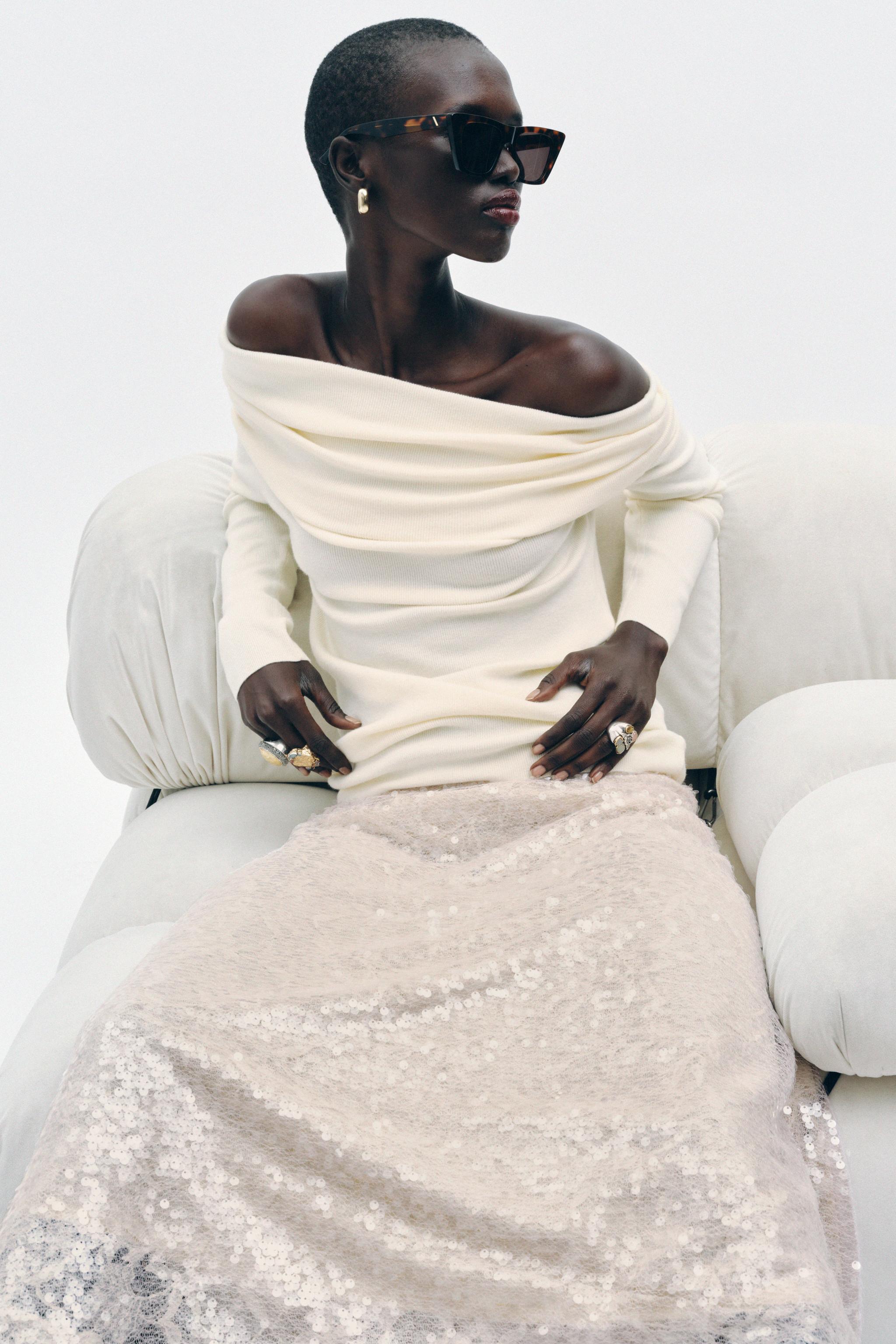 SEQUINED KNIT MIDI SKIRT