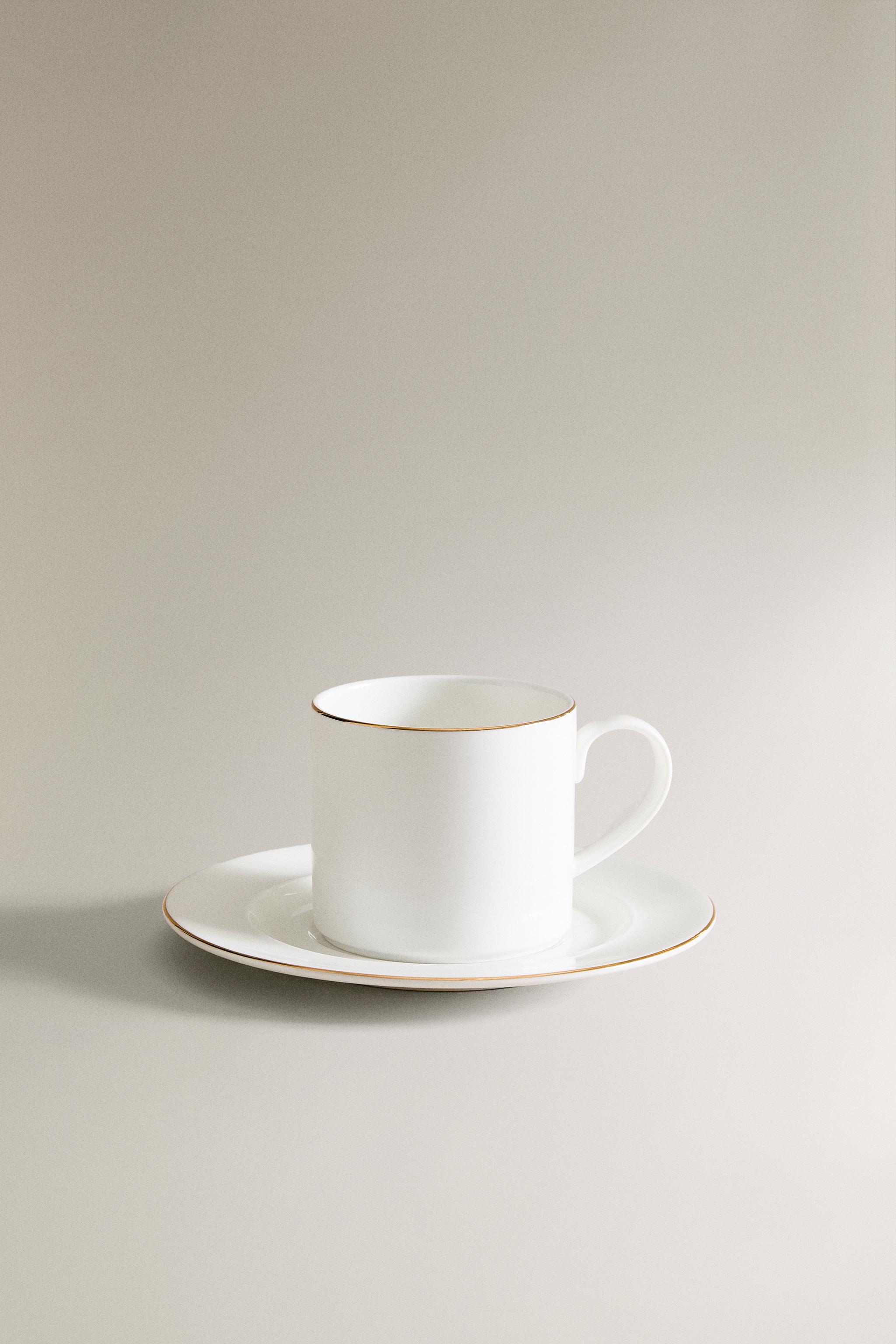 RIMMED BONE CHINA TEACUP AND SAUCER