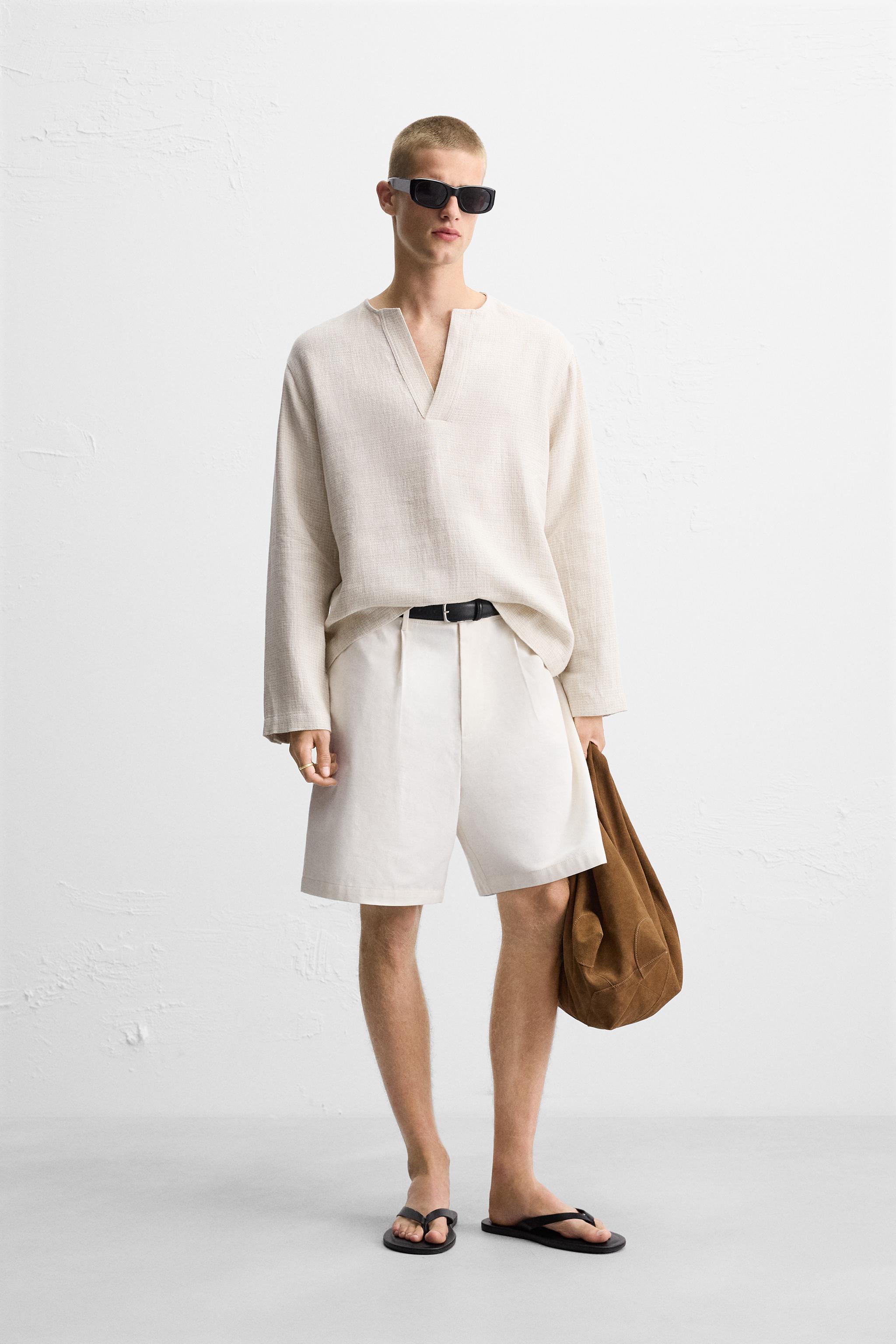 TEXTURED LINEN BLEND POLO SHIRT