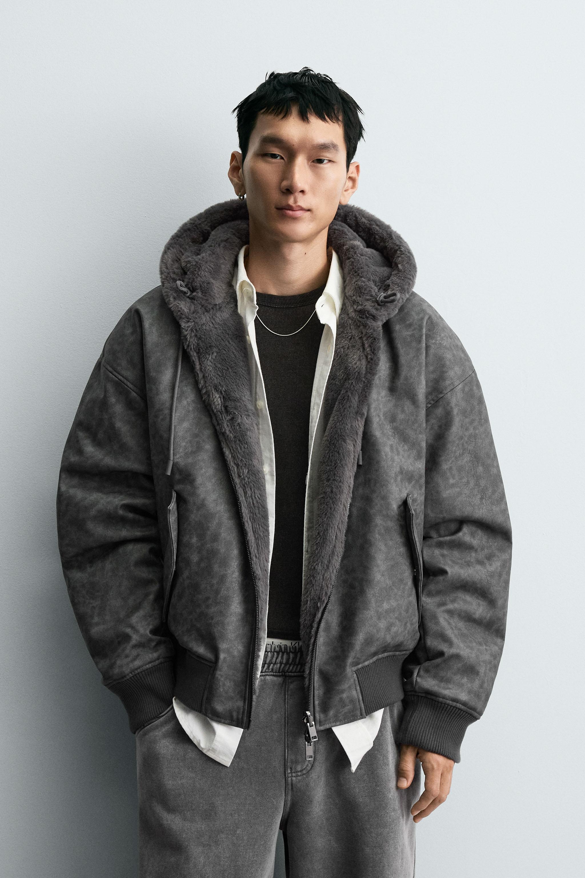 FAUX LEATHER REVERSIBLE BOMBER JACKET