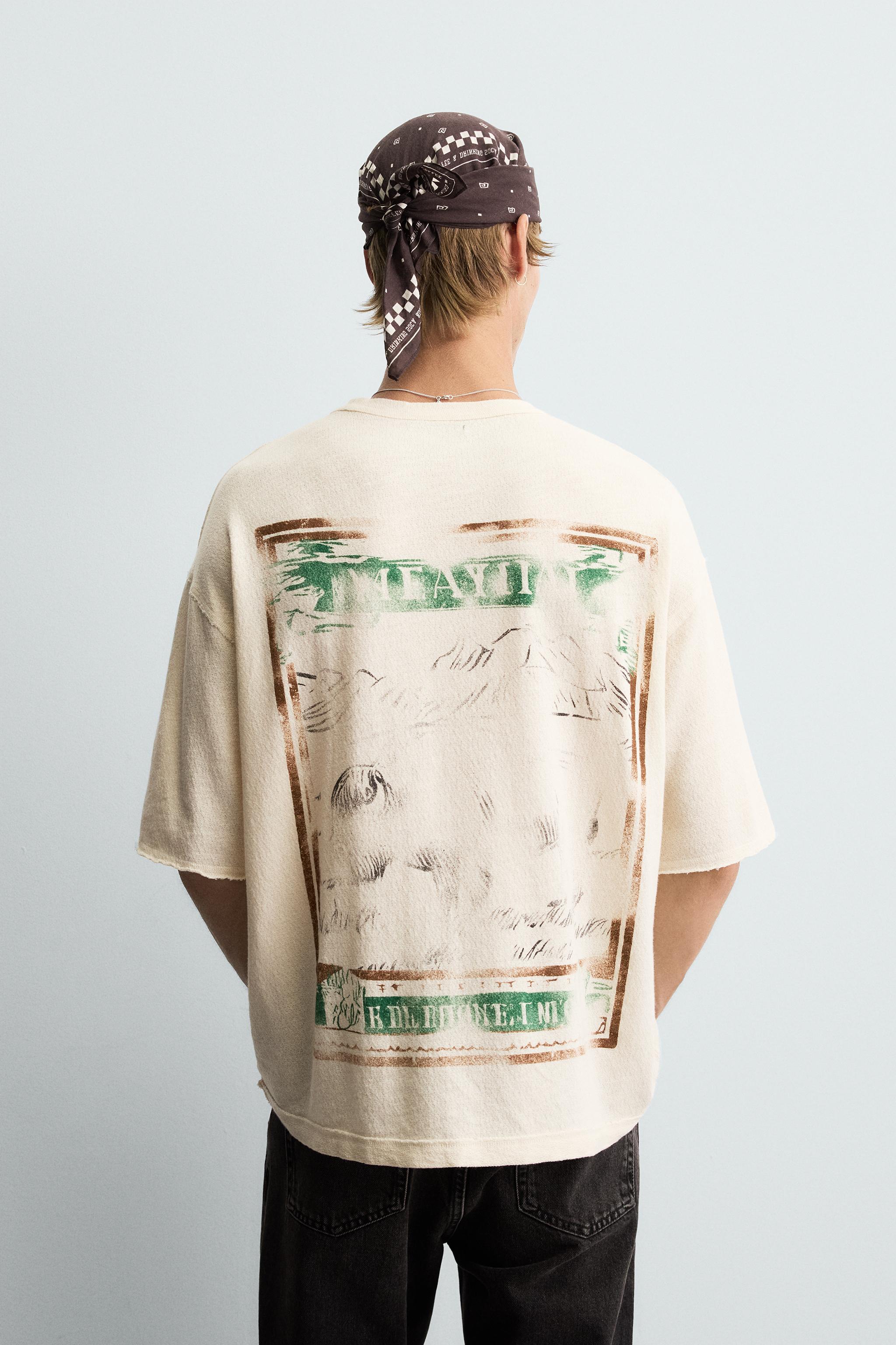 WASHED PRINT KNIT T-SHIRT