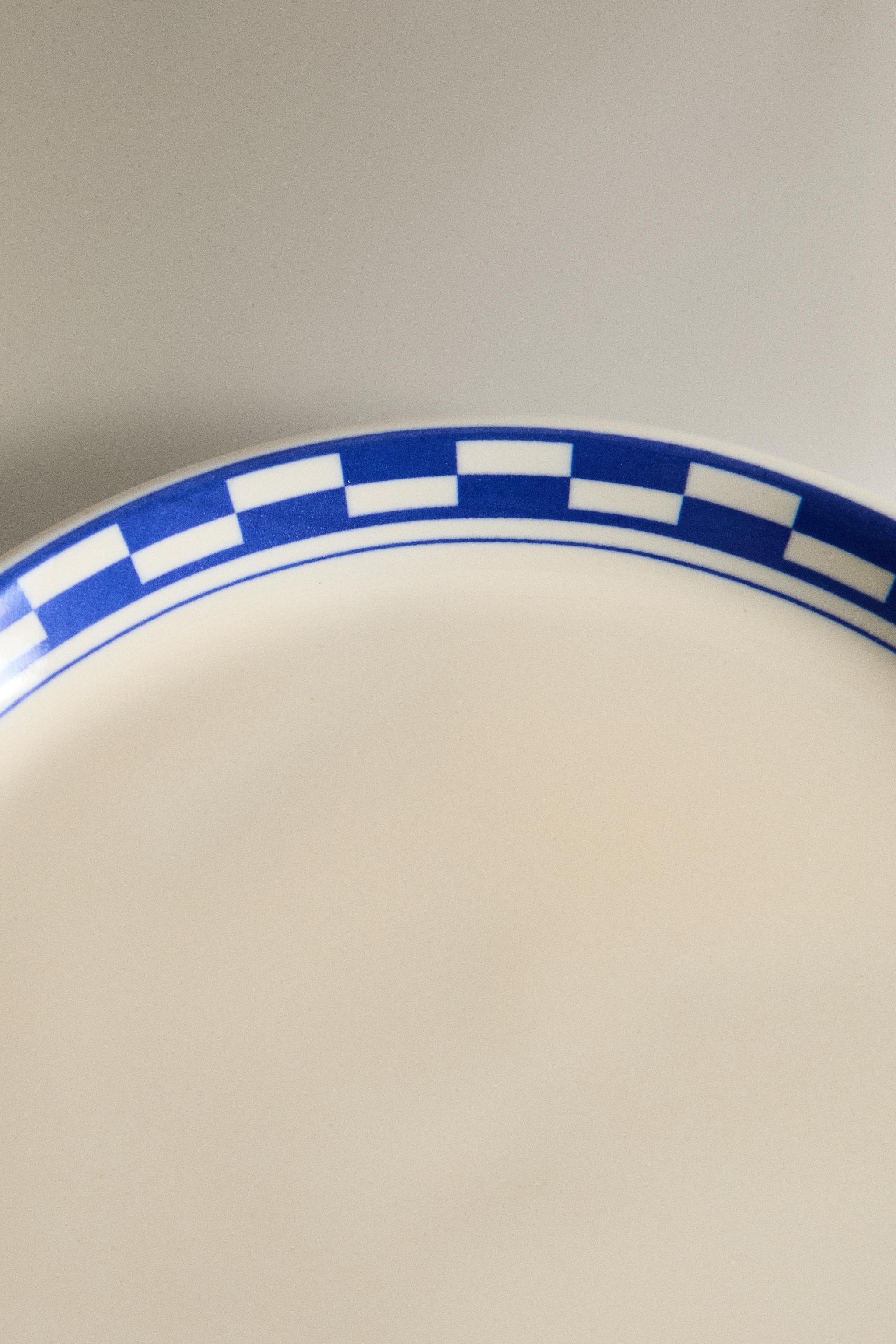 CERAMIC SIDE PLATE WITH CHECKED RIM