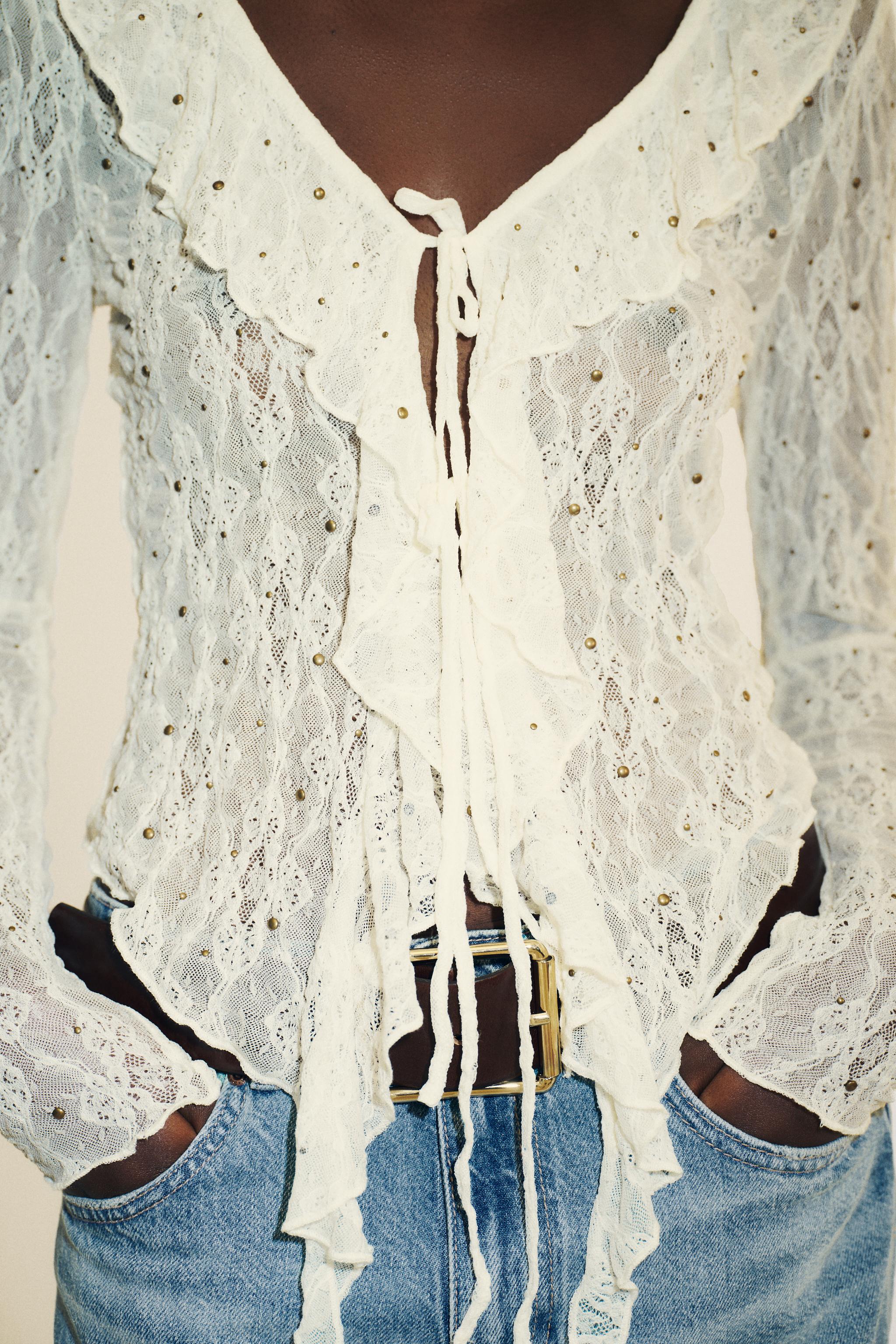 STUDDED LACE TOP