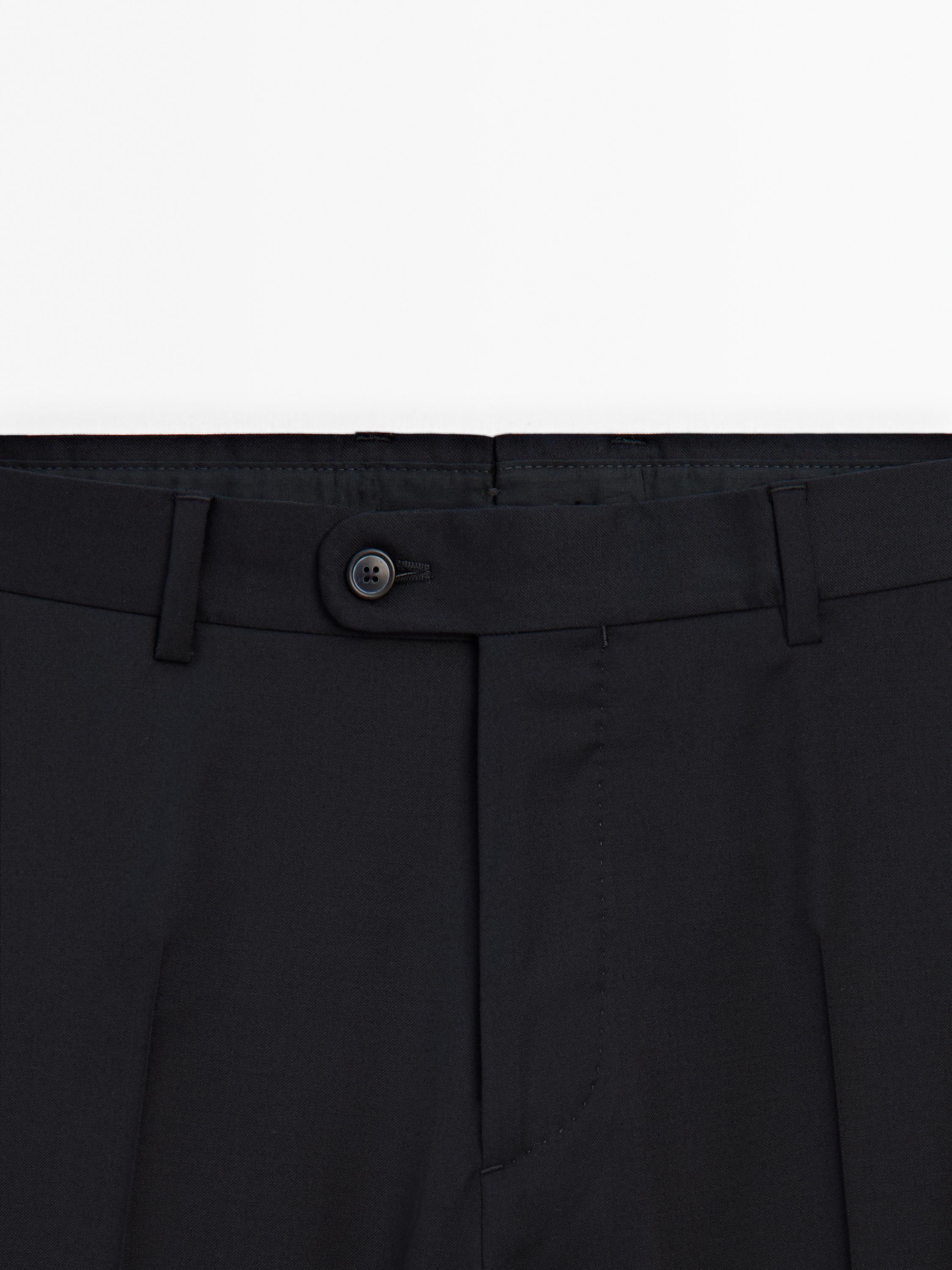 Plain wool suit trousers