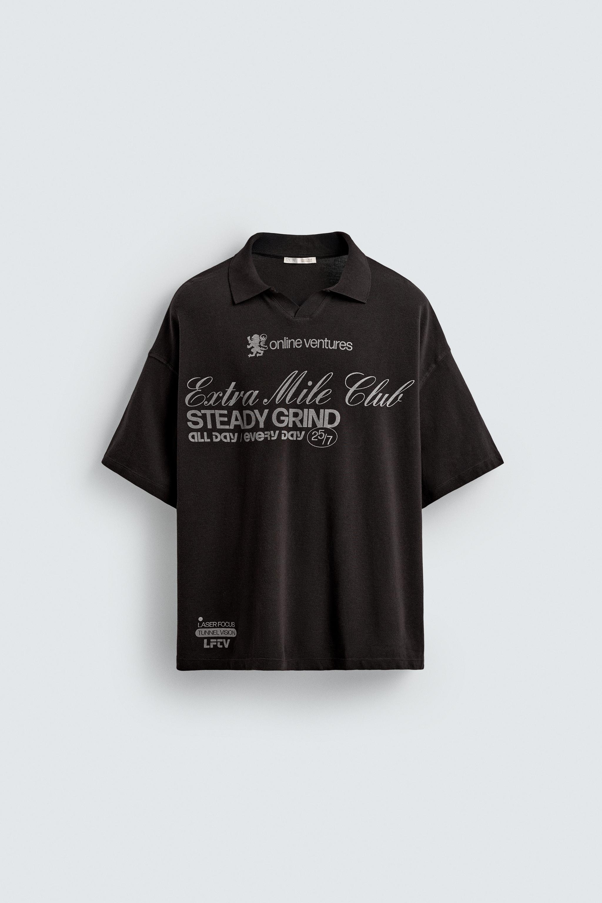 WASHED TEXT PRINT POLO SHIRT