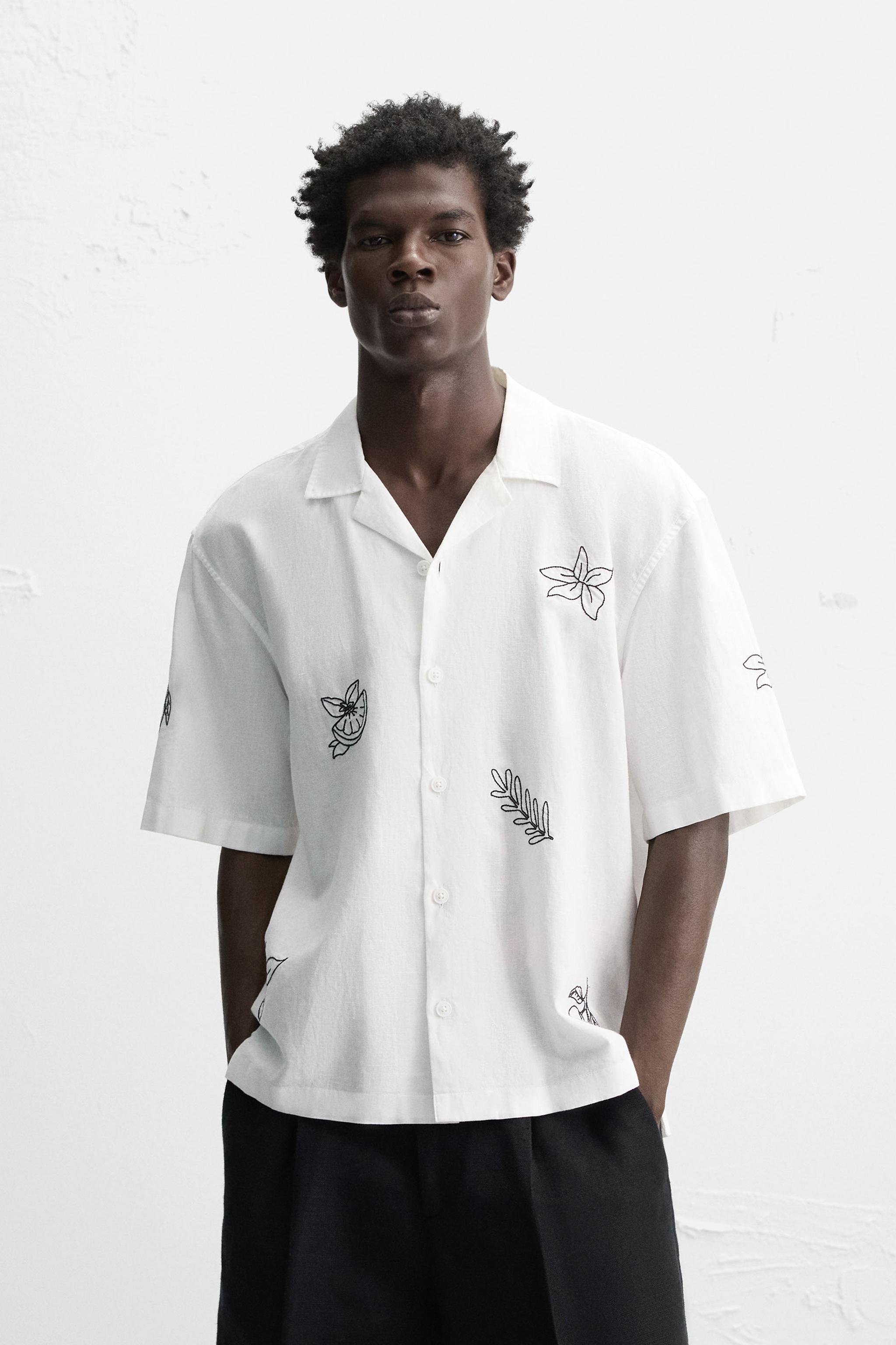 EMBROIDERED COTTON LINEN SHIRT