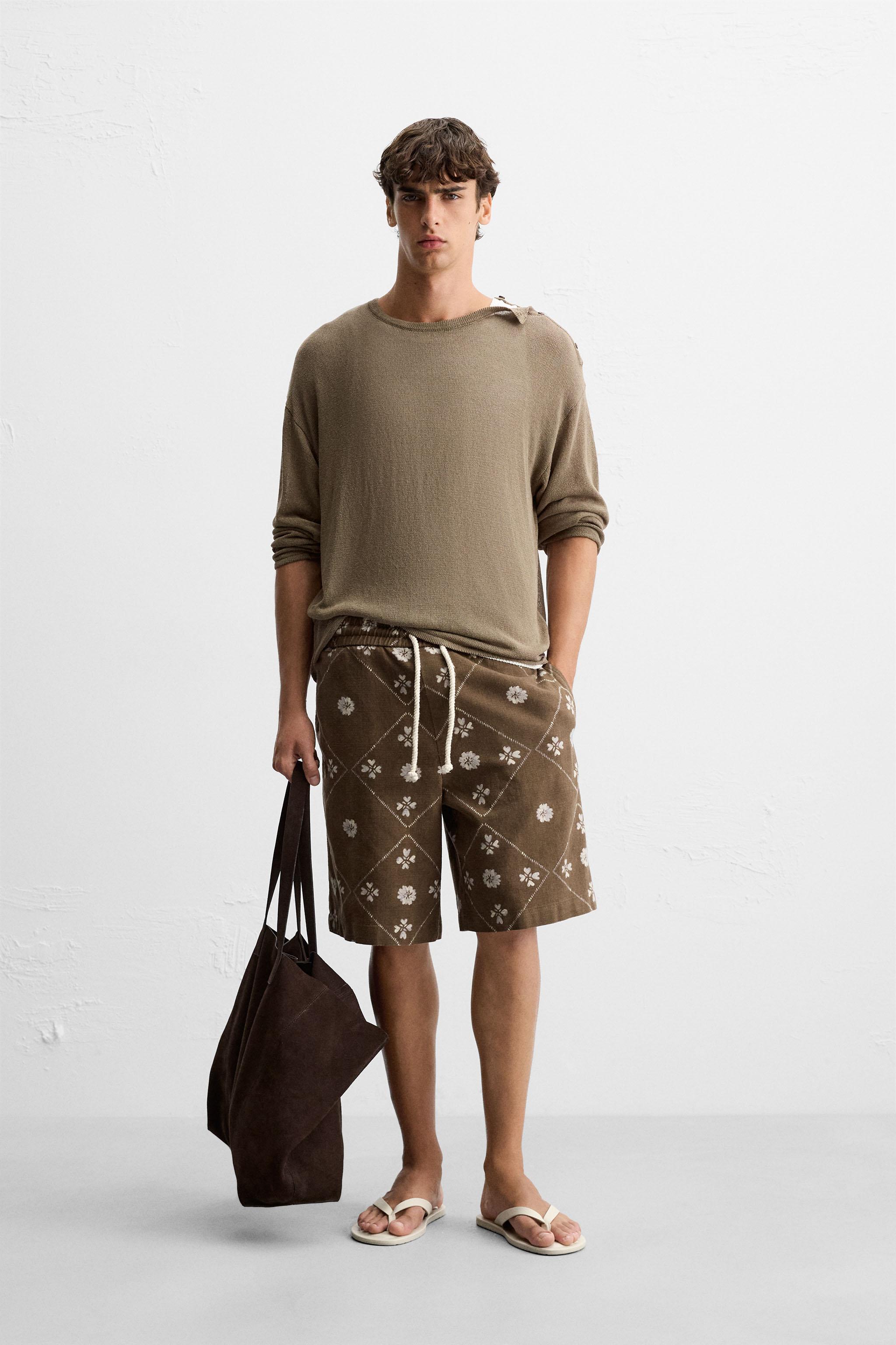 CONTRAST PRINT BERMUDA SHORTS