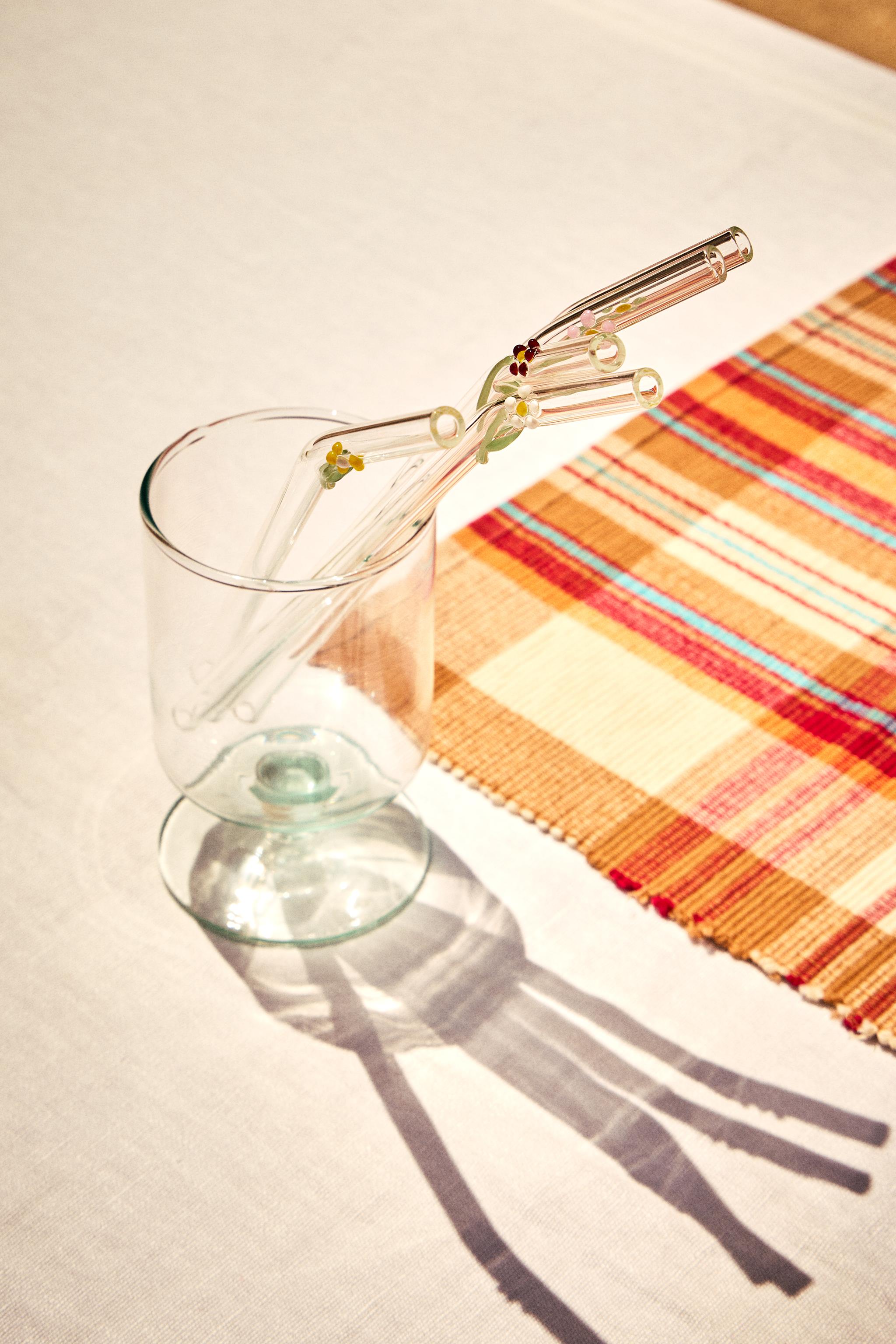 SET OF FLORAL BOROSILICATE GLASS STRAWS (SET OF 6)