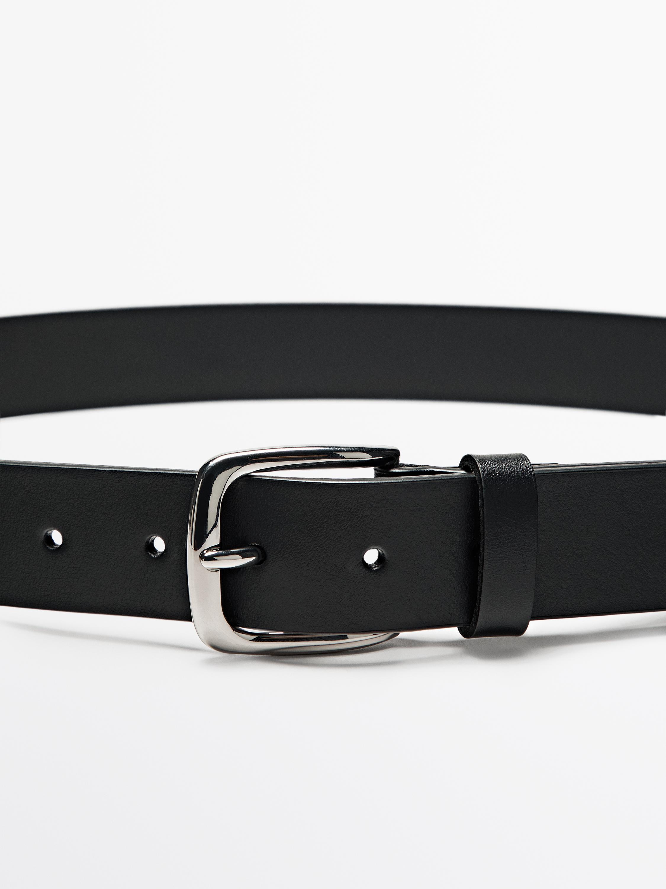 Soft nappa leather belt with nickel grey buckle