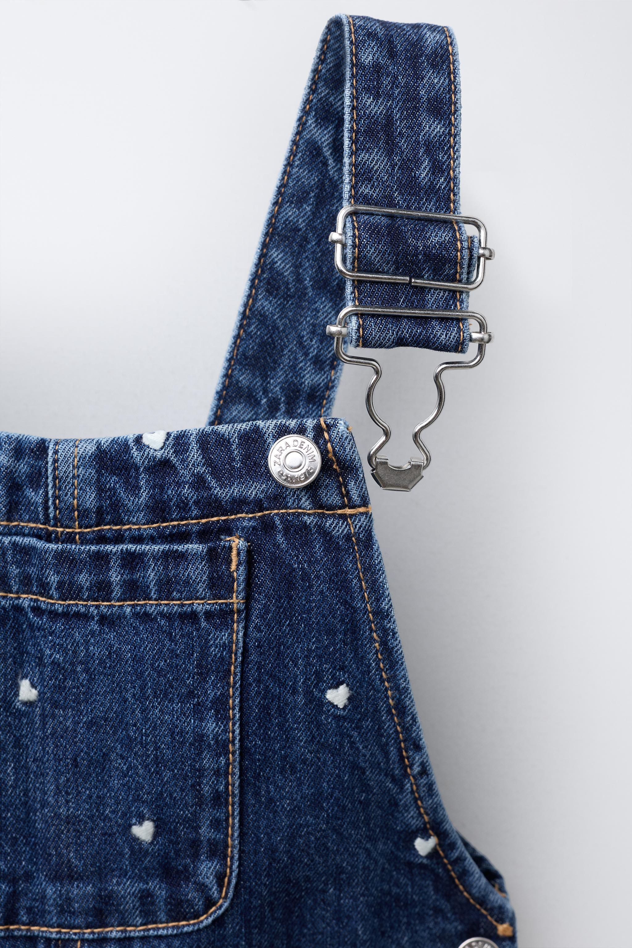 EMBROIDERED HEART DENIM OVERALLS