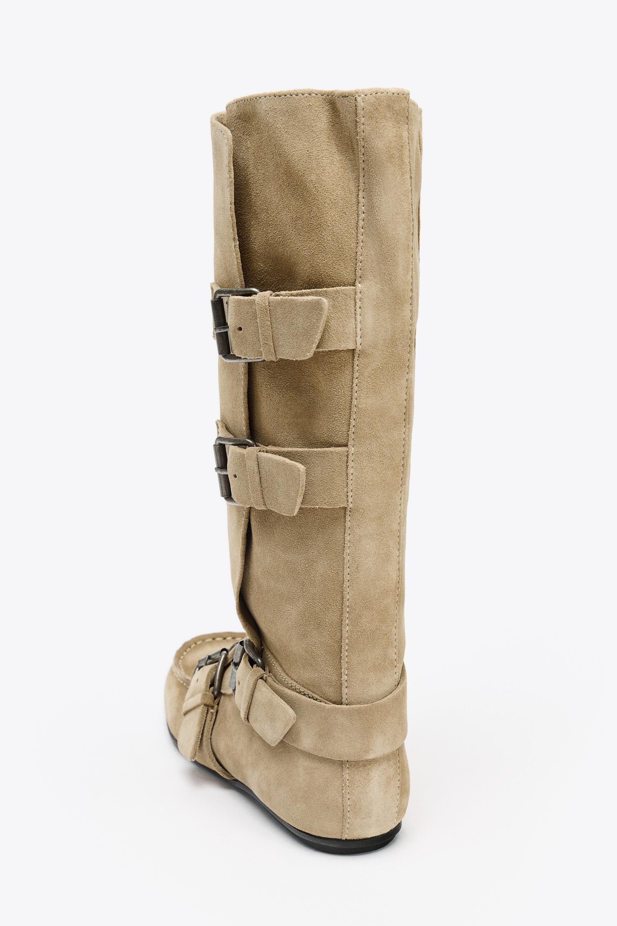 BUCKLED SPLIT LEATHER BOOTS