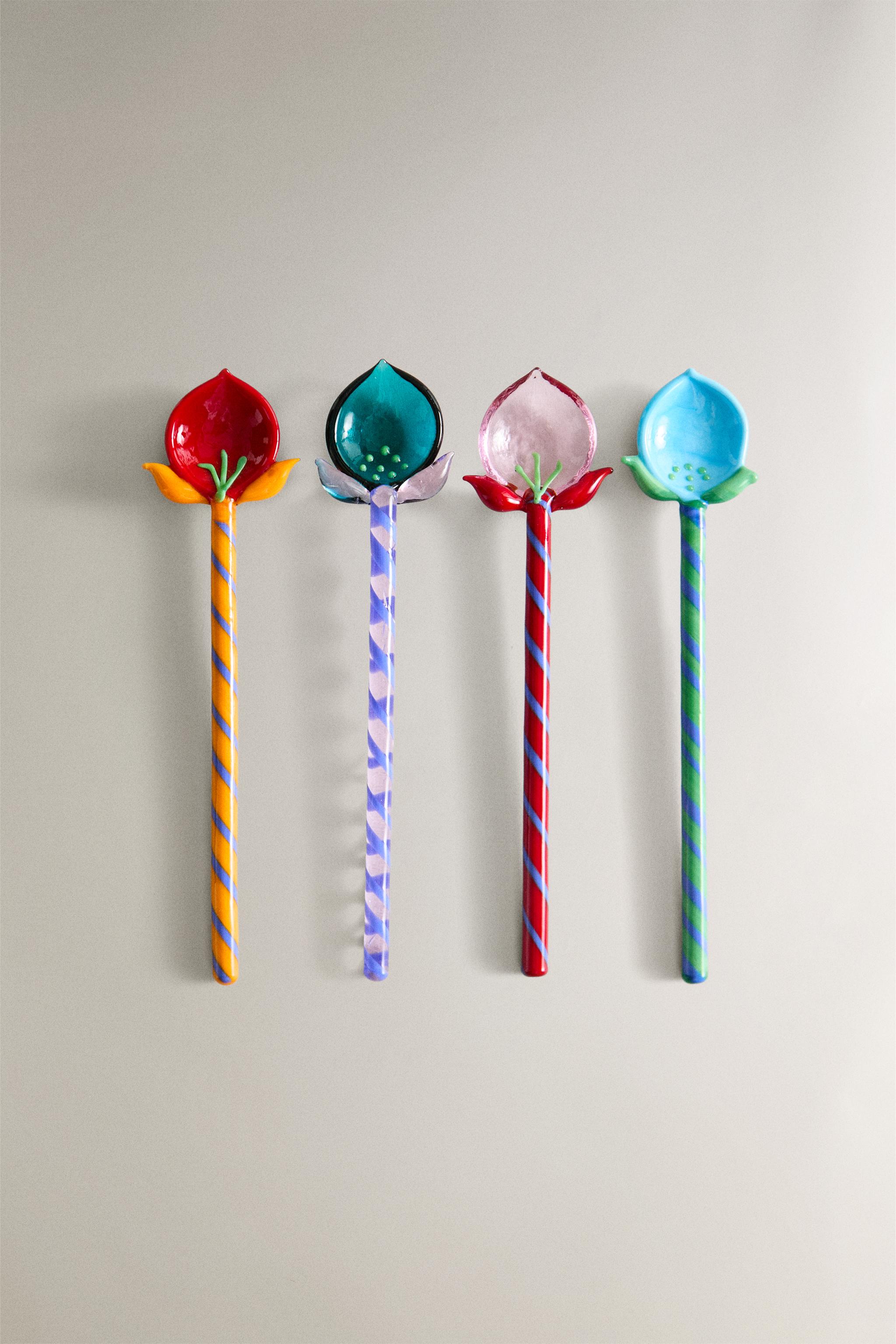 SET OF FLORAL GLASS DESSERT SPOONS (SET OF 4)