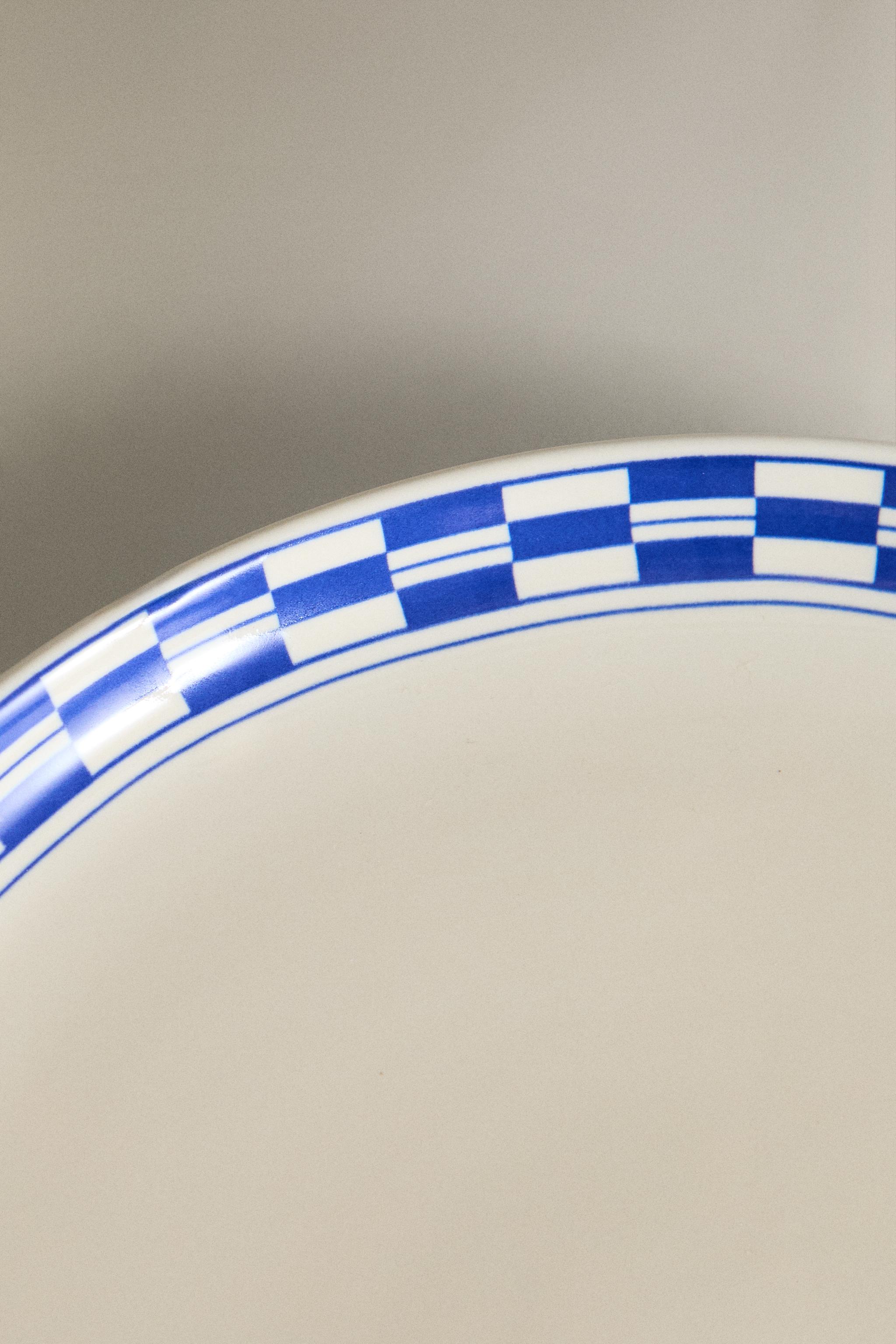 CERAMIC DESSERT PLATE WITH CHECKED RIM