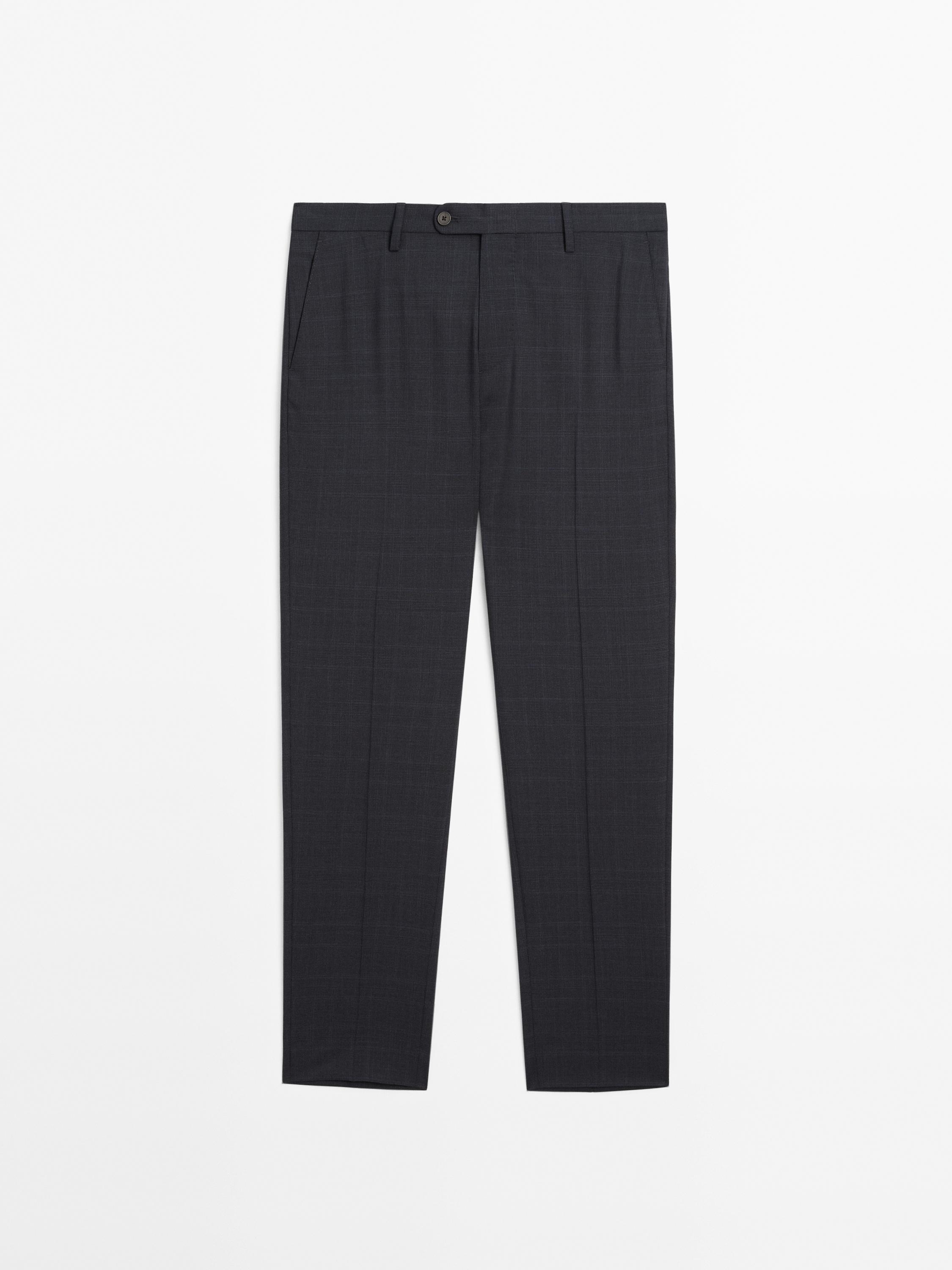 100% wool check suit trousers
