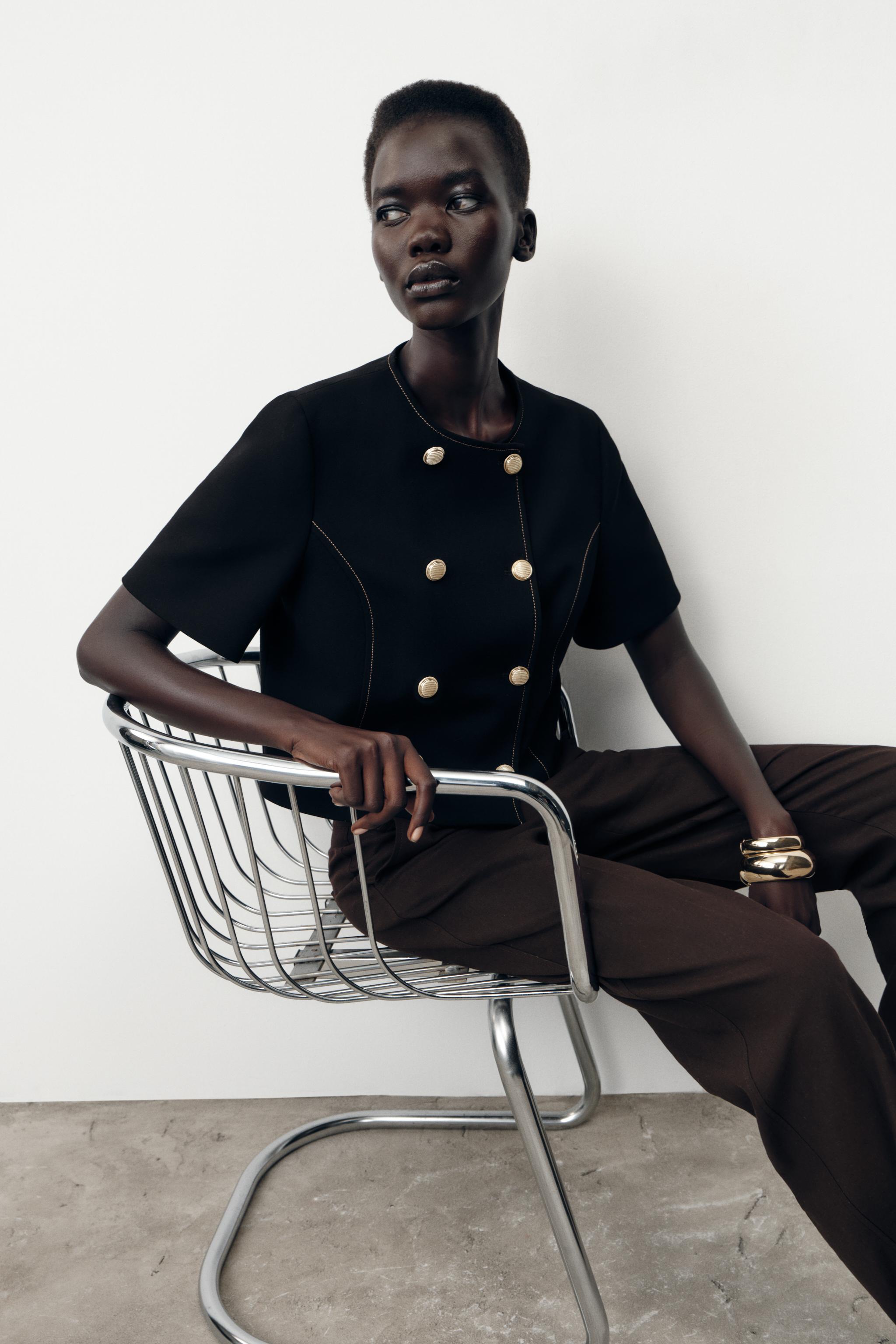 CONTRAST STITCHING SHORT SLEEVE BLAZER