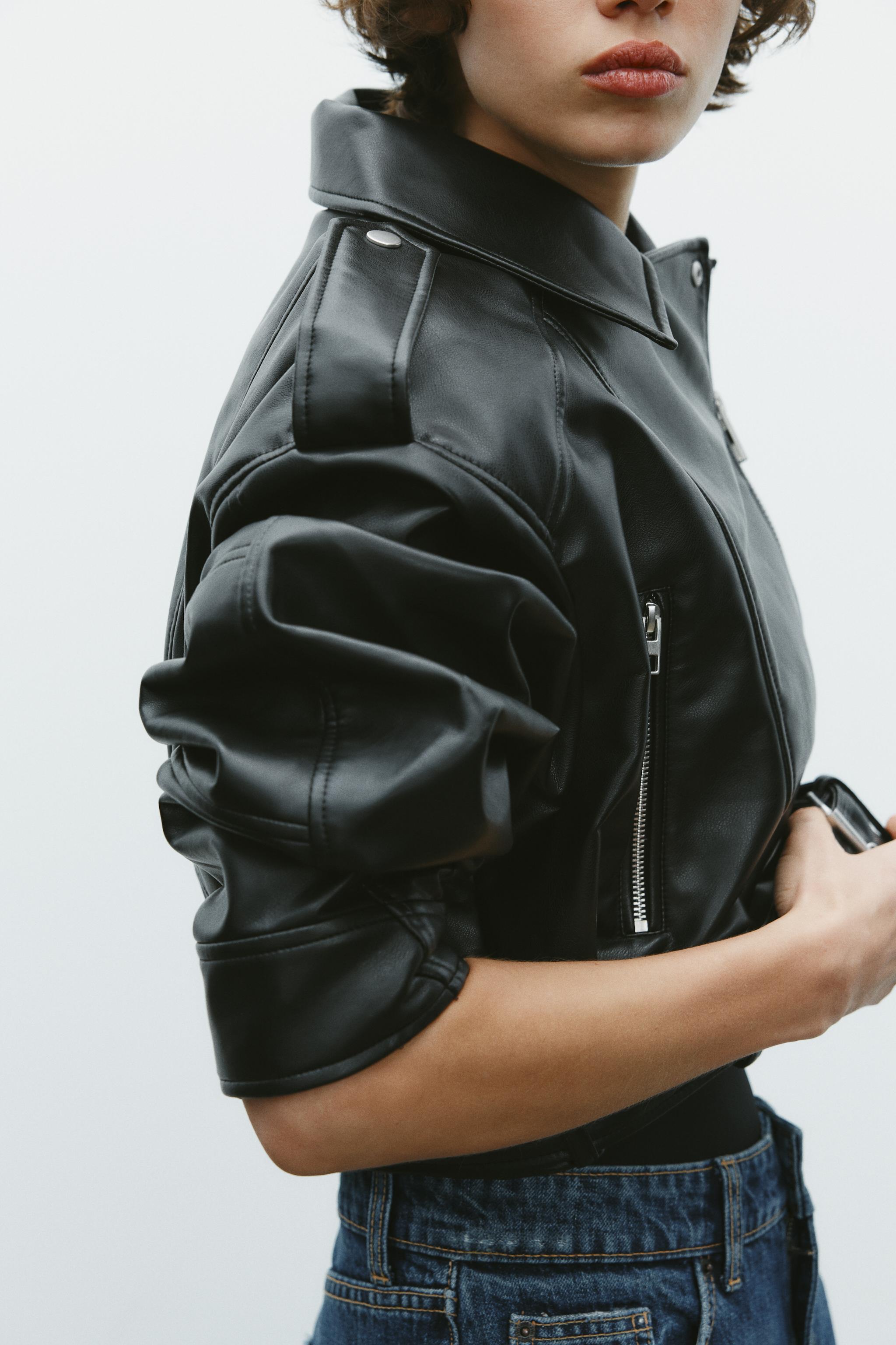 FAUX LEATHER CROP BIKER JACKET